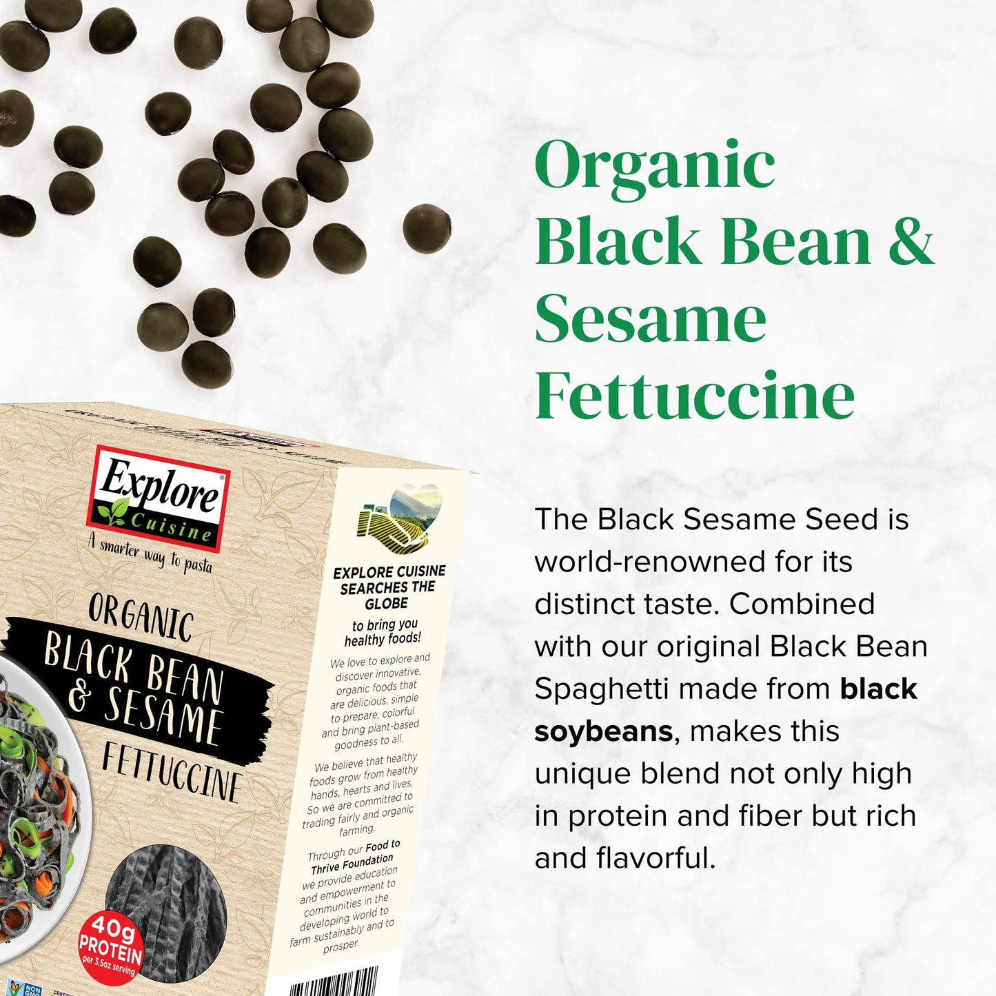 Explore Cuisine Organic Black Bean & Sesame Fettuccine (6 Pack) - 8 Oz - High Protein, Gluten Free Pasta - Usda Certified Organi