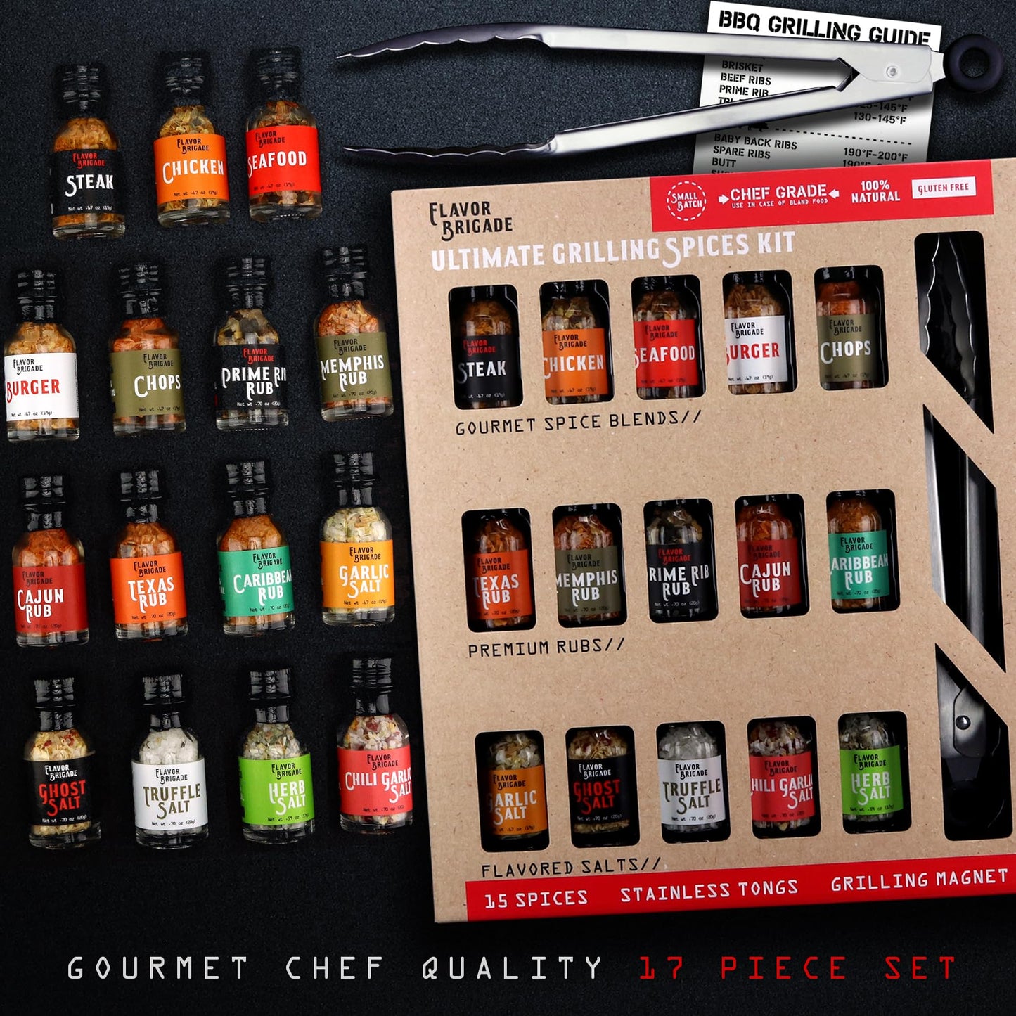 Ultimate Grilling Gift For Men - Bbq Accessories - Gourmet Spice Blends & Seasonings, Tongs, Bbq Magnet, Meat Rubs, Unique Gift
