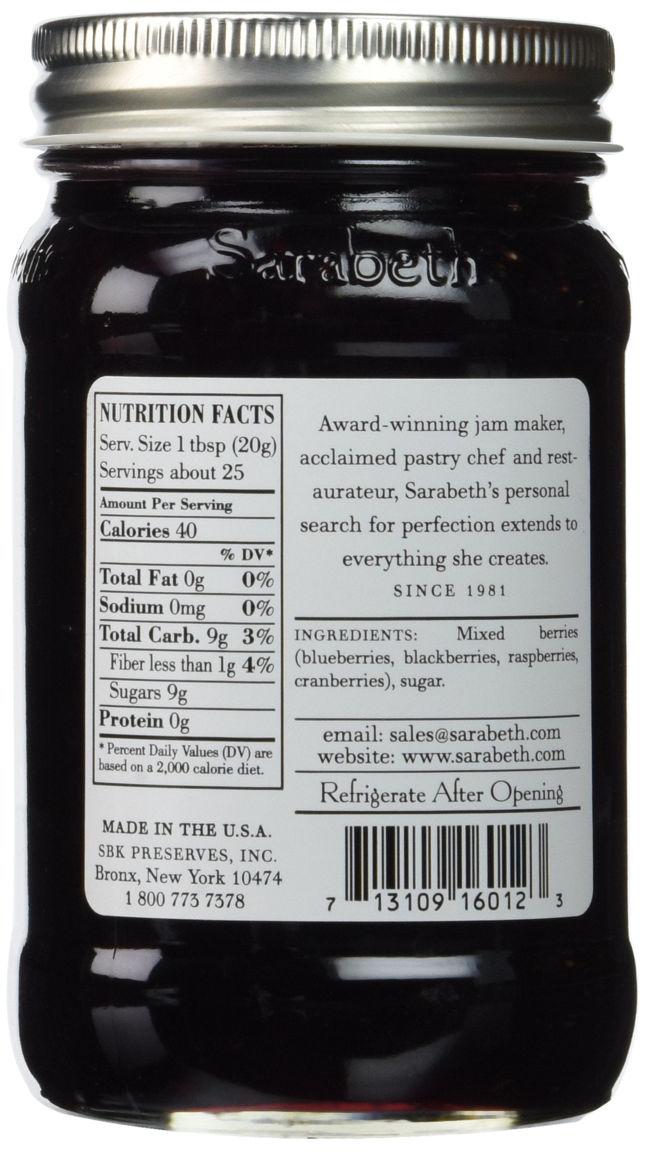 Sarabeths Mixed Berry Fruit Spread, 18 oz, 1.125 lb, Pack of 1