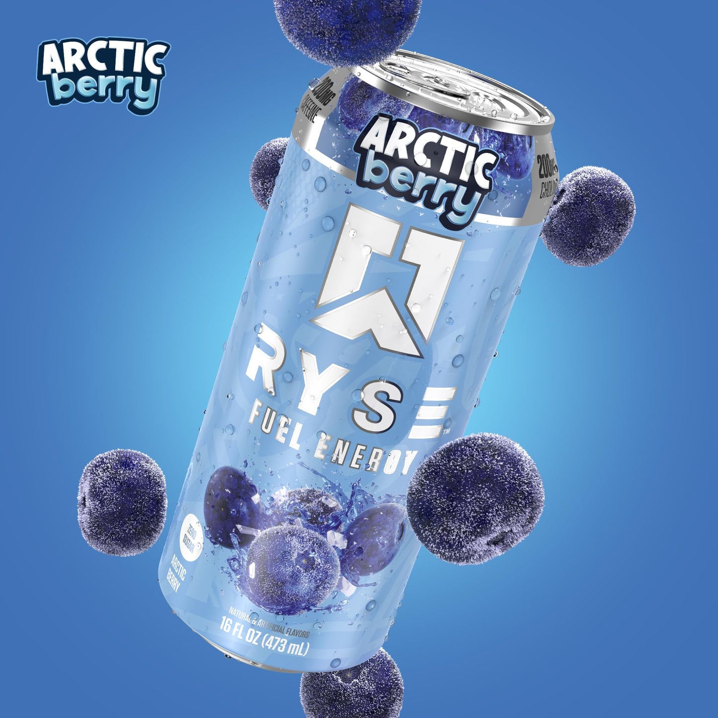 RYSE Fuel Energy Drink - Arctic Berry - Sugar Free, Vegan - 200mg Caffeine - 16 fl oz Cans (12-Pack)