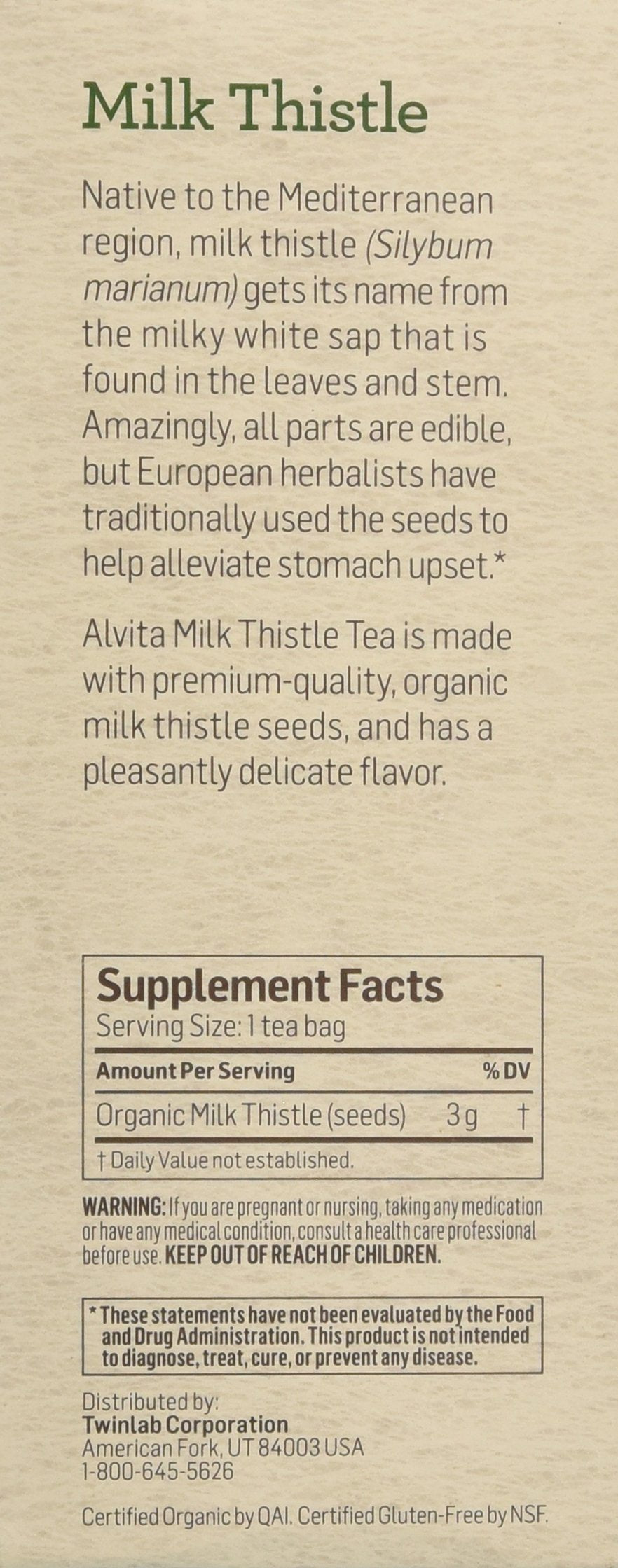 Alvita Organic Herbal Tea Bags, Milk Thistle, 24 Count