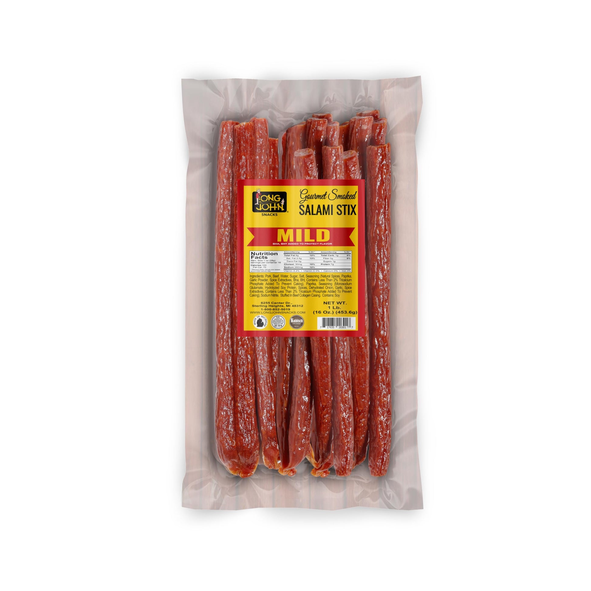 Long John Snacks Dried Salami Sticks - High Protein, Low Carb, Gluten-Free, 16 Oz