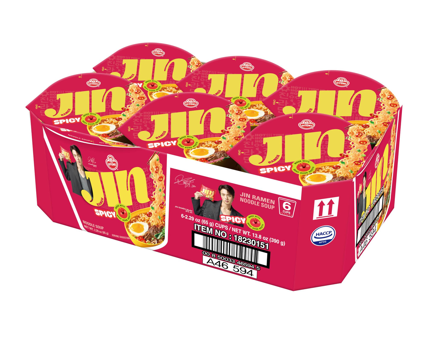 OTOKI Jin Ramen Spicy Cup Noodles, BTS Jin & JIN Ramen Edition, Authentic Korean Instant Noodles with Spicy & Rich Beef Bone Bro
