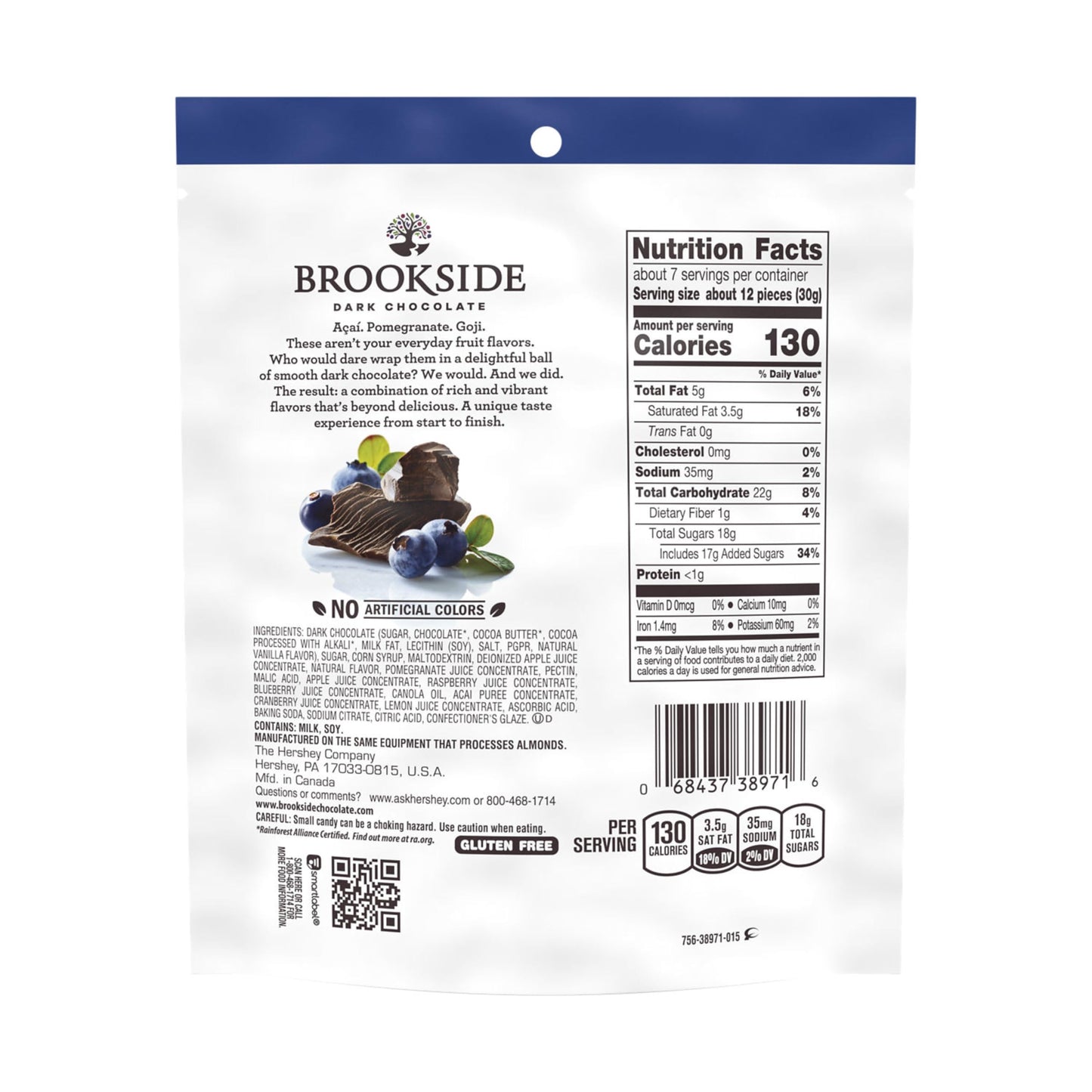 Brookside Dark Chocolate Snacking Chocolate Bag, Acai & Blueberry, 7 oz, Pack of 1