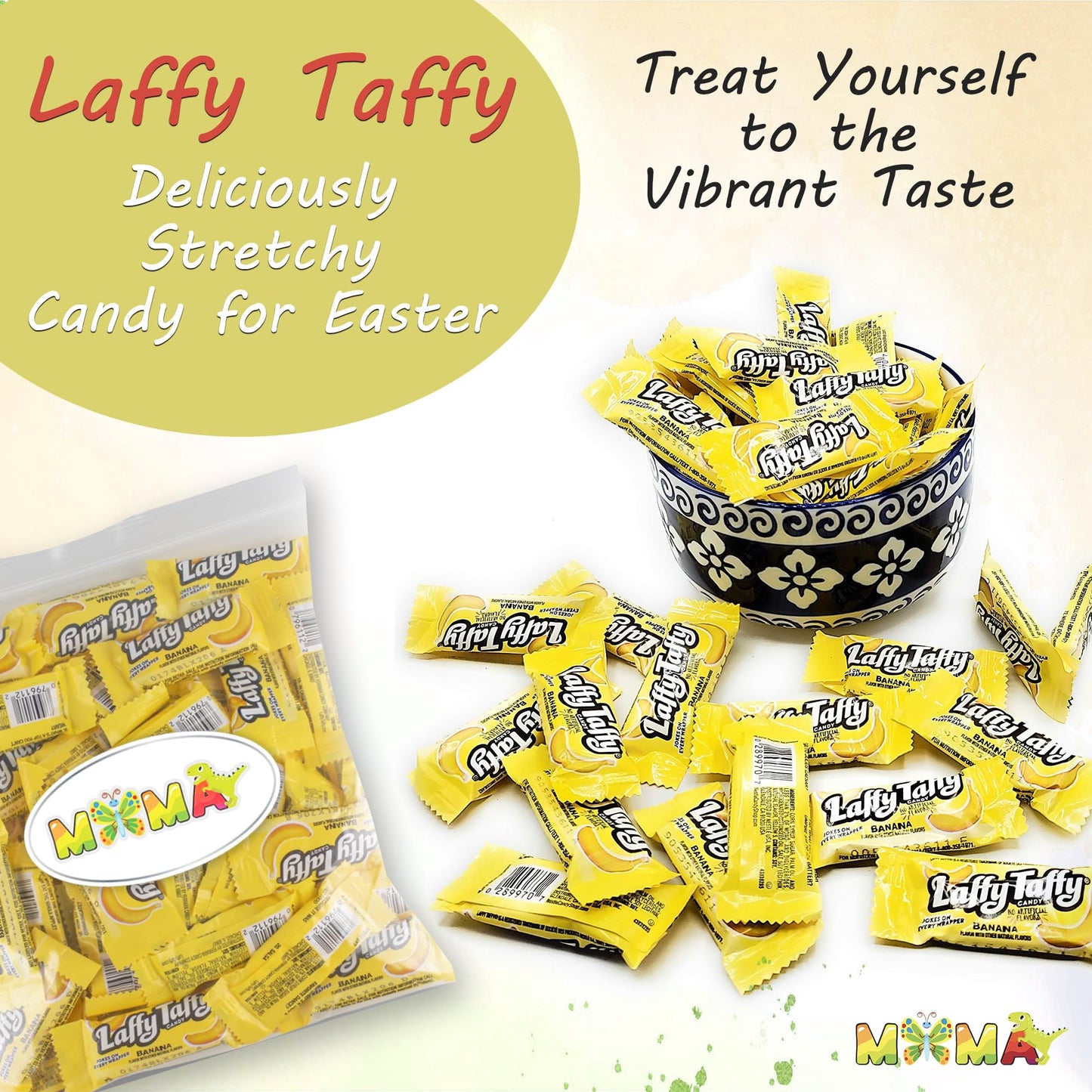 Chewy, Tangy, And Tasty Mini Taffy Wrapped Bars In Bulk - (1 Pound) (Banana)