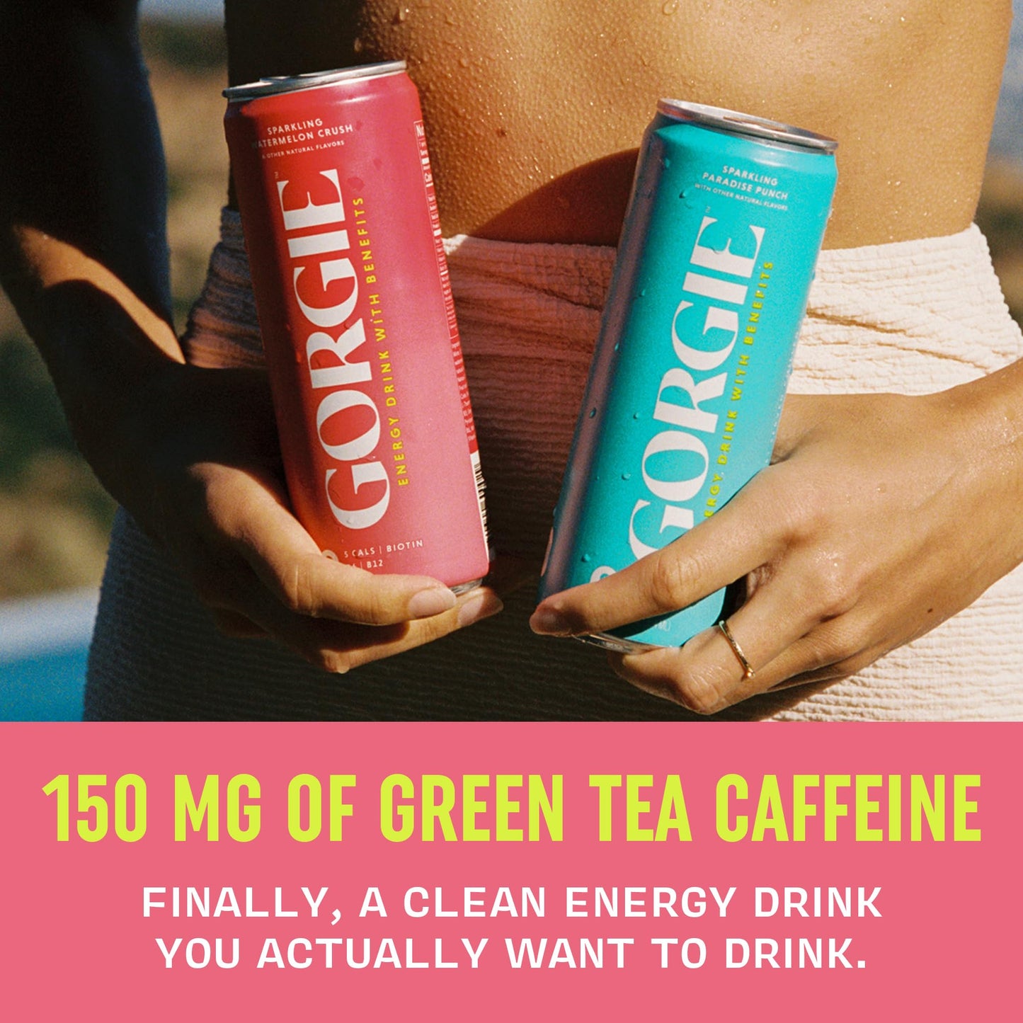 GORGIE Sugar-Free Natural Energy Drink, Green Tea & B Vitamins, 150mg Caffeine, Pack of 12