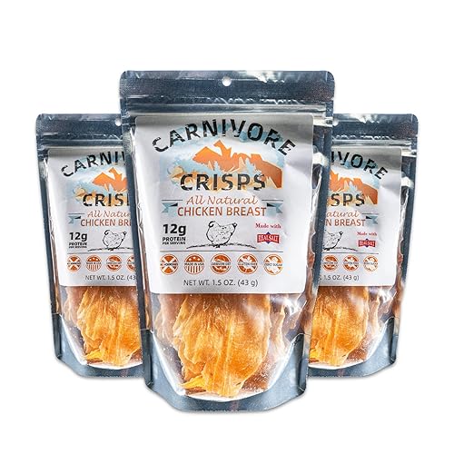 Carnivore Crisps Chicken Breast, (3) 1.5 Oz Bag, 12 G Proteins Per Serving, Carnivore Diet Approved, Keto Diet Approved