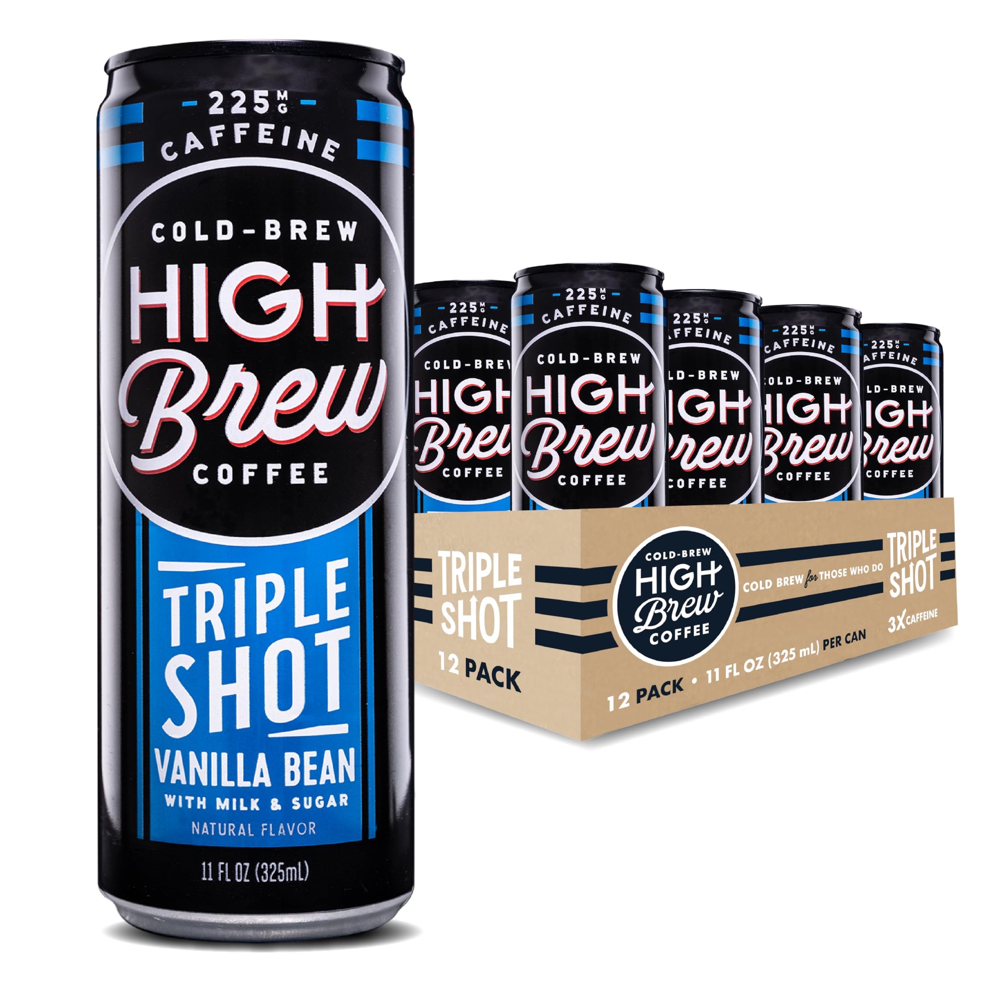 High Brew Coffee Cold Brew Vanilla Bean Triple Shot, 11 Fl Oz Can, Pack of 12