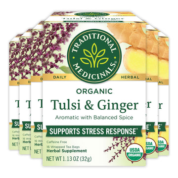 Traditional Medicinals Organic Tulsi Ginger Herbal Tea, 16 Count (Pack of 6), Natural Flavor, TBRO-Parent