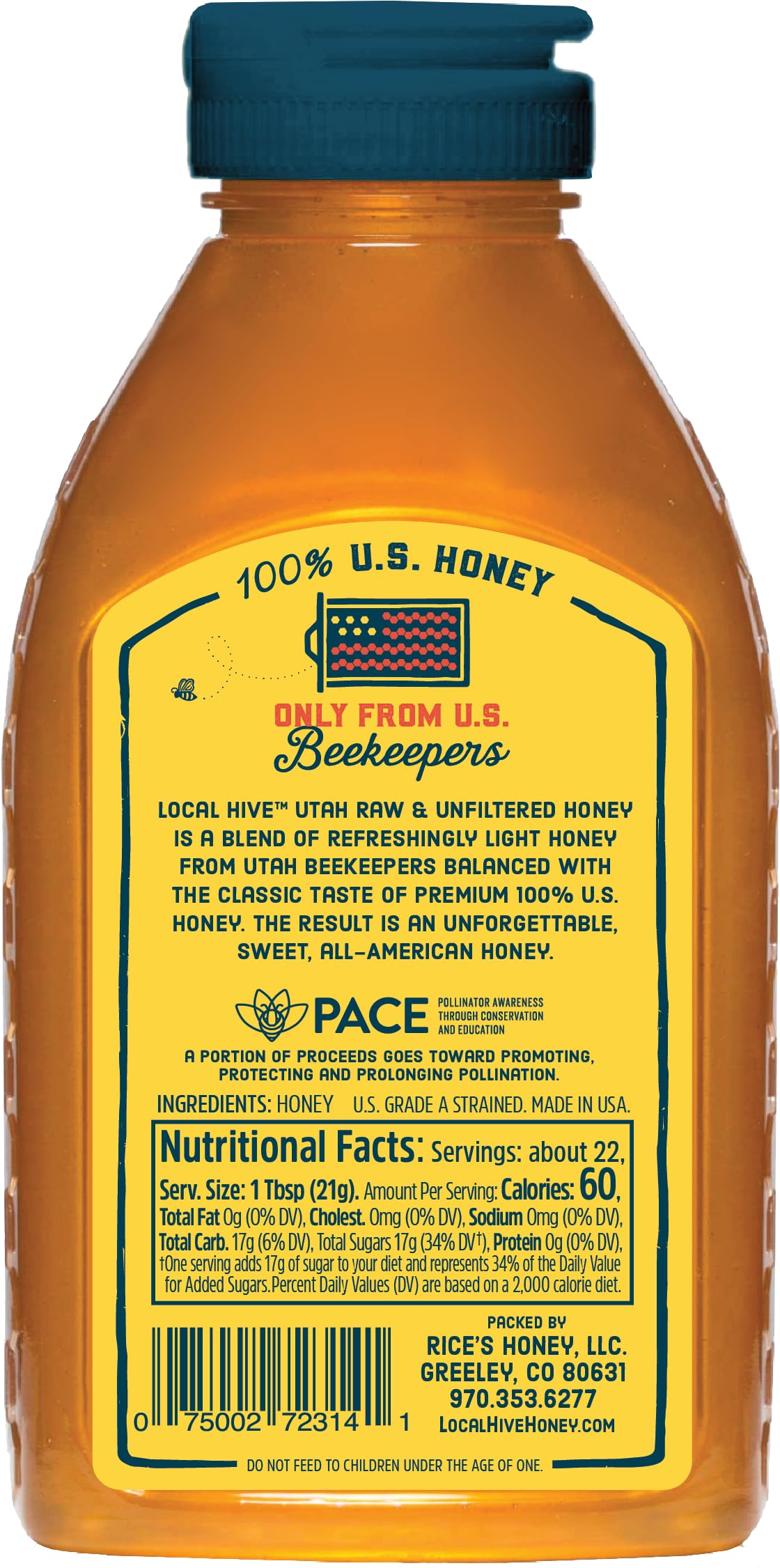 Local Hive Utah Raw Unfiltered Honey - 16 Oz, 100% Pure Us Honey, Sourced From American Bees And Beekeepers - Natural Sweetener,