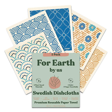 Febu Swedish Dishcloths For Kitchen  5 Pack Japanese Pattern Dish Towels  Reusable Paper Towels Washable  Non-Scratch Cellulose 