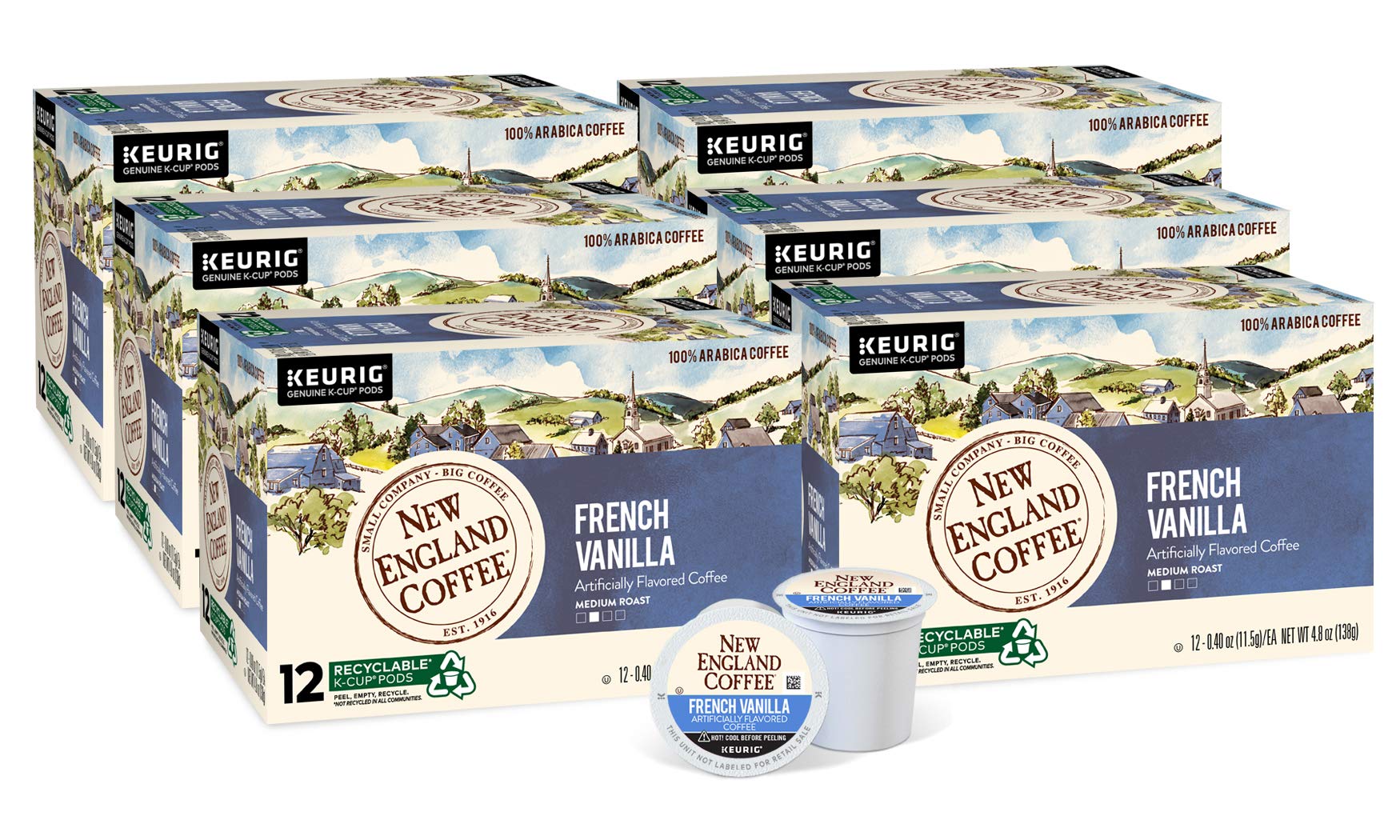 New England Coffee French Vanilla Medium Roast Single Serve Pods, 12Ct Box (Pack Of 6)