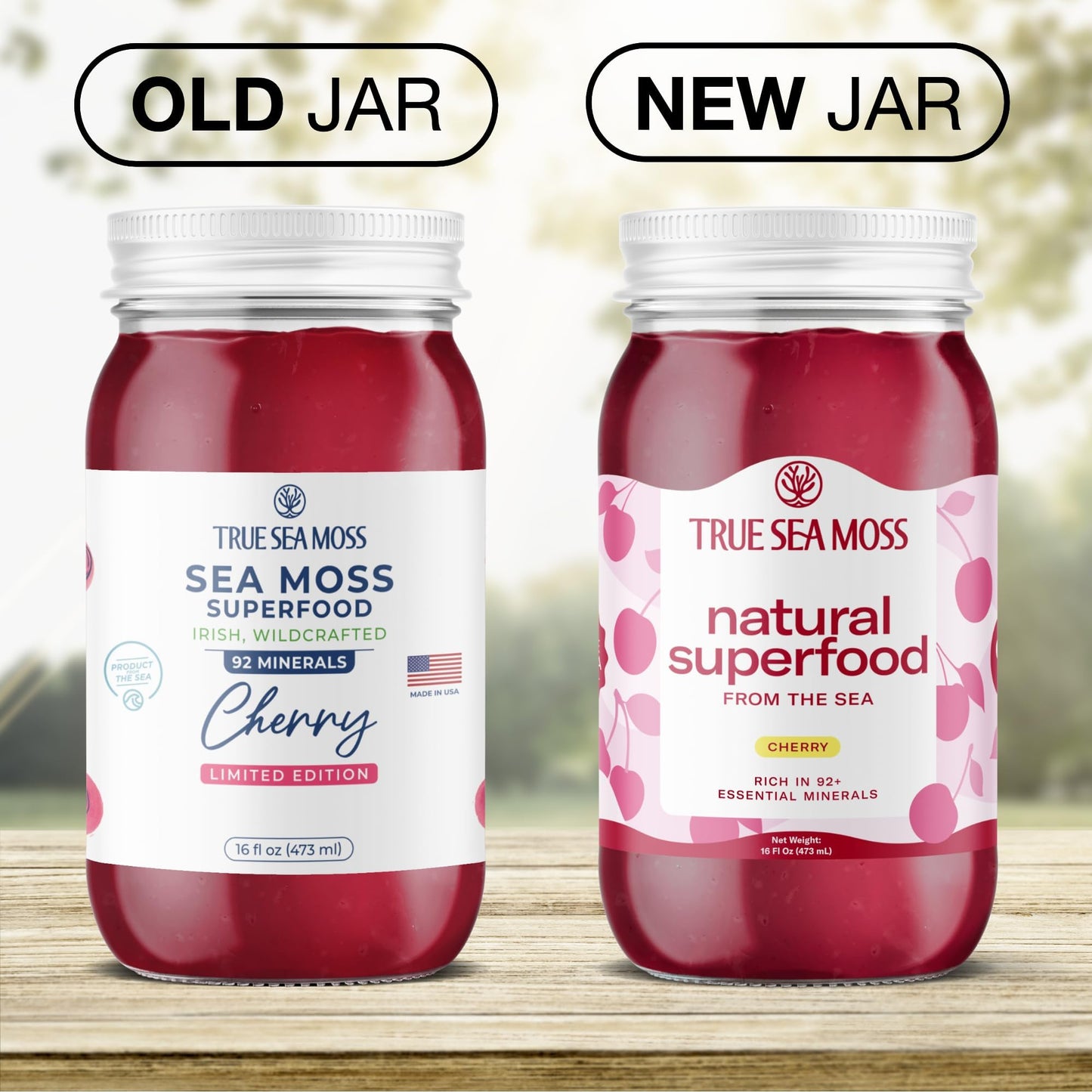 Trueseamoss Sea Moss Gel - Made In Usa - Wildcrafted Seamoss, Fresh Fruits & Sea Vegetables - Cherry, Pack Of 2 (Labels May Vary