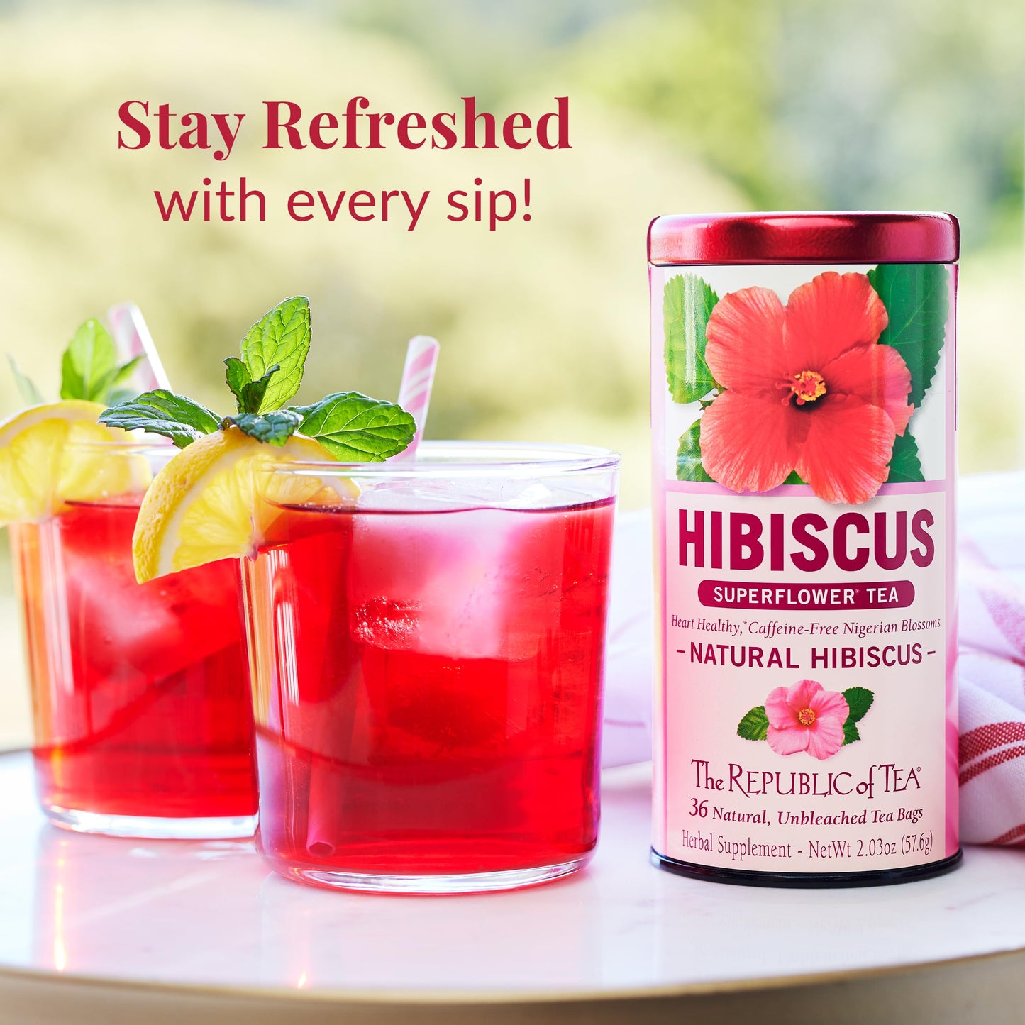 The Republic of Tea Natural Hibiscus SuperFlower Tea - 36 Tea Bags - Red - Model mp-40440