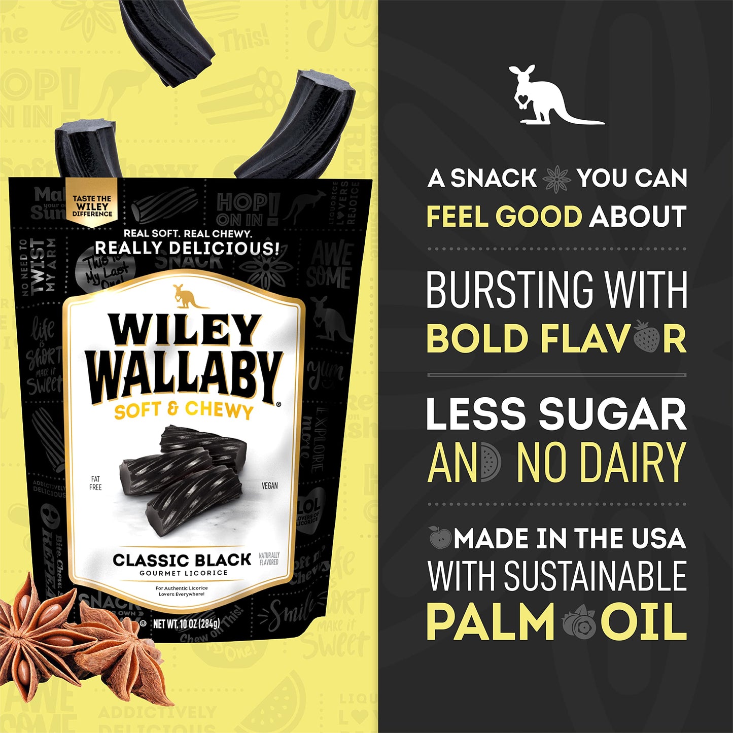 Wiley Wallaby Licorice 10 Ounce Classic Gourmet Soft & Chewy Australian Black Licorice Candy Twists, 10 Pack