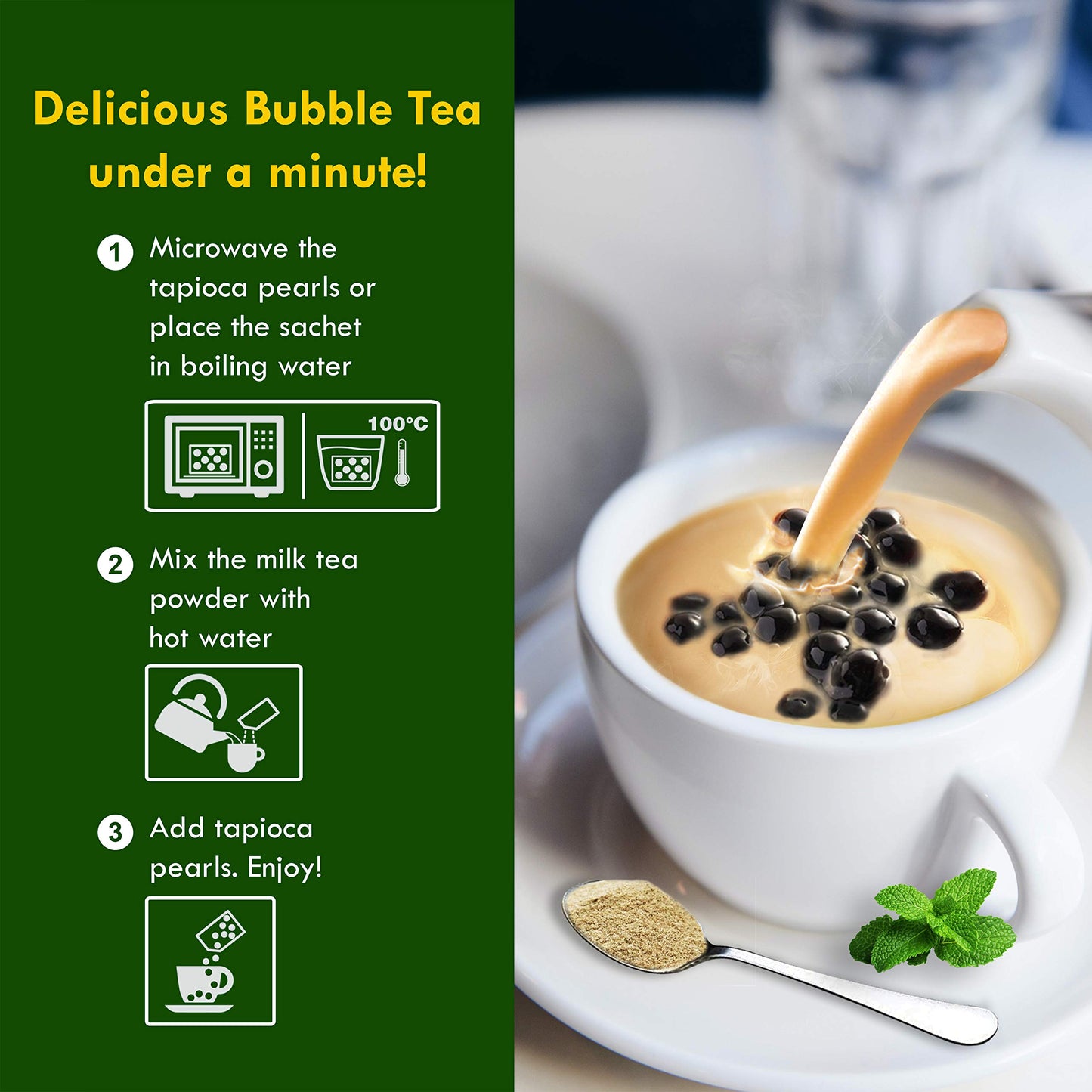 Bubble Boba Tea Kit with Instant Tapioca Pearls and Milk Tea Powders | Makes 8 Drinks | Assorted Classic Flavours include Classi