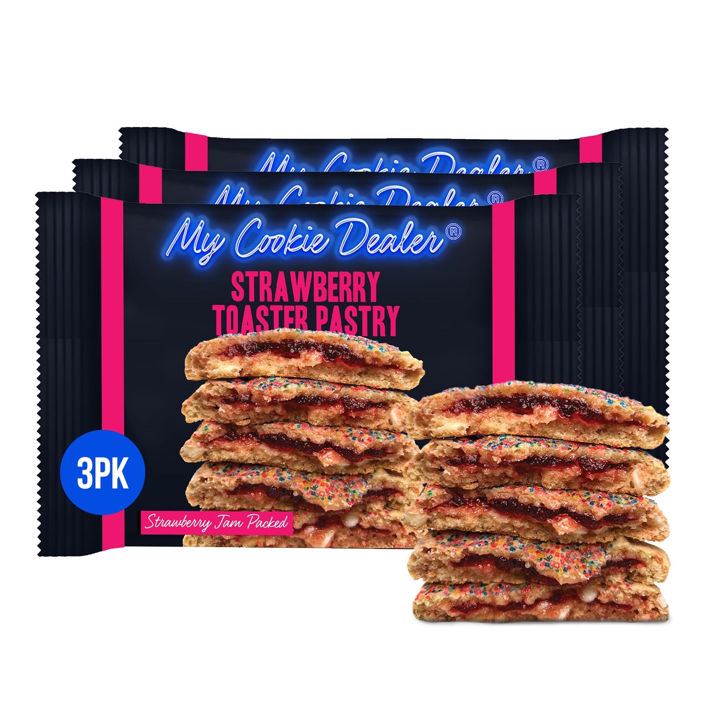 My Cookie Dealer Soft Baked Cookies, Strawberry Toaster Pastry (3-Pack, 4oz Cookie) - Strawberry Pop-Tarts & White Chip Batter, 