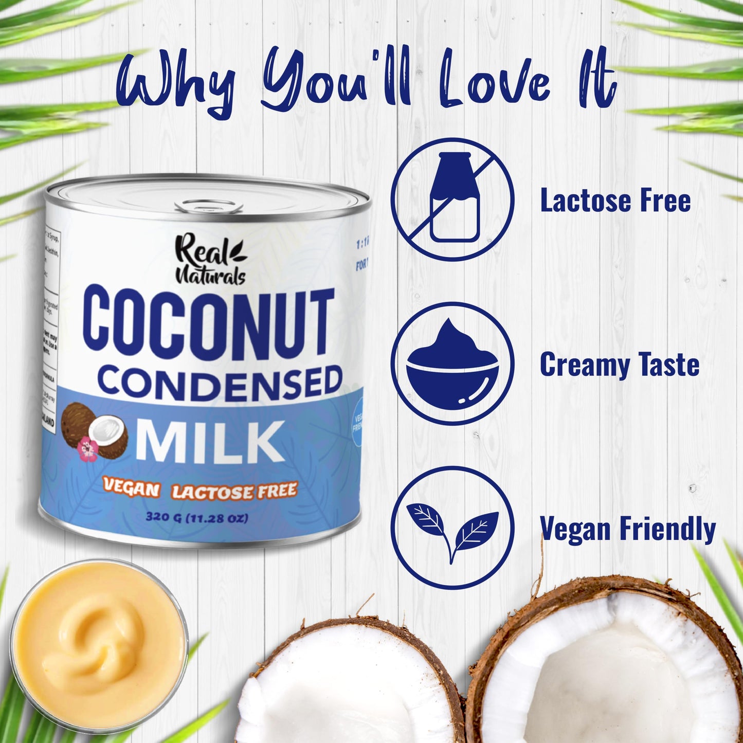 Real Naturals Sweetened Condensed Coconut Milk, Vegan, Dairy-Free, 11.28 Ounce (Pack of 6)