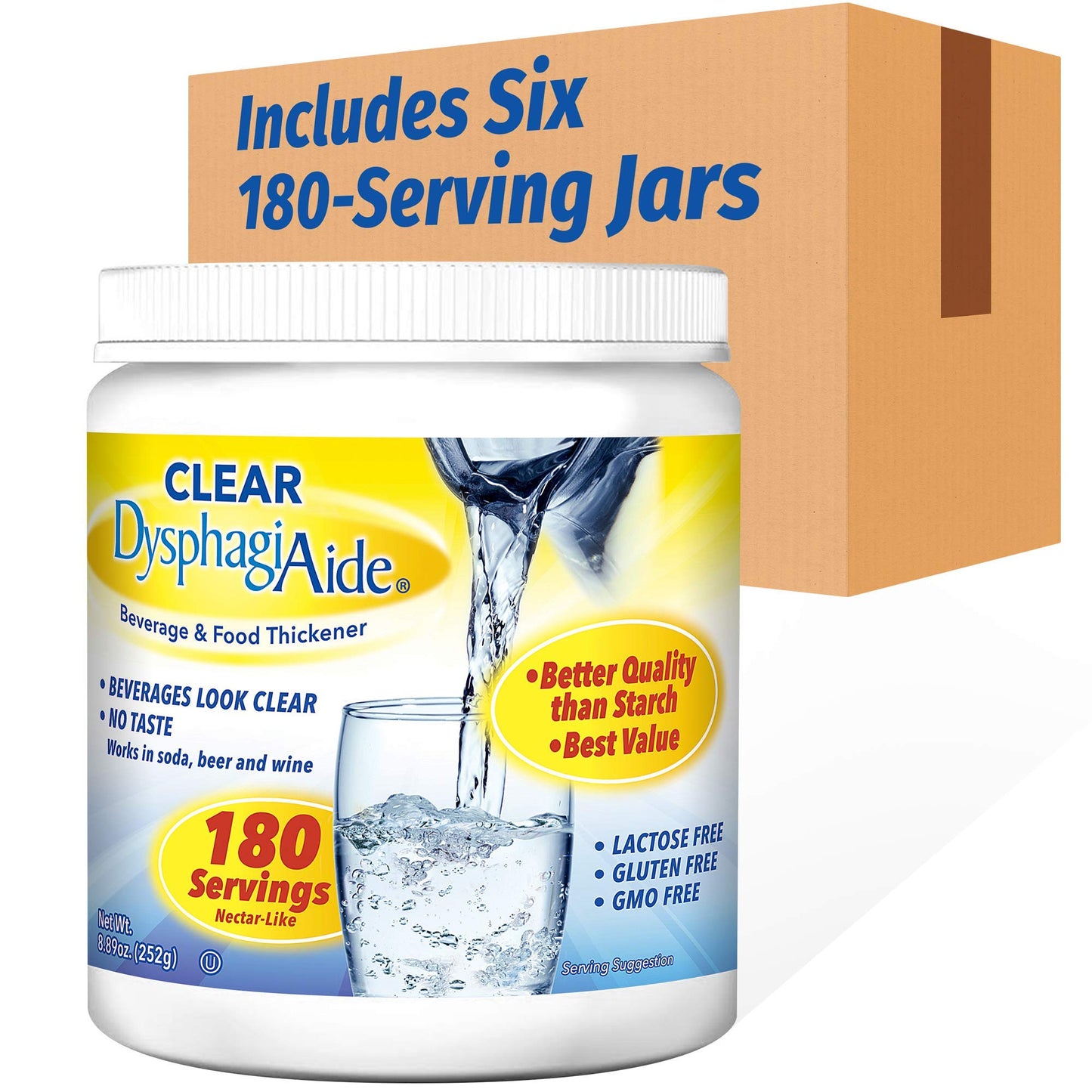 Clear DysphagiAide Thickener Powder (180 Serving, 8.89 Oz) Instant Thickener for Liquids and Foods (8.89 Ounce (Pack of 6))