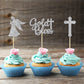 Gyufise Cupcake Toppers, 24Pcs Silver Glitter Cross and Angel Picks, Christian Party Decoration, Small, Paper, Model UKZN0096-SL