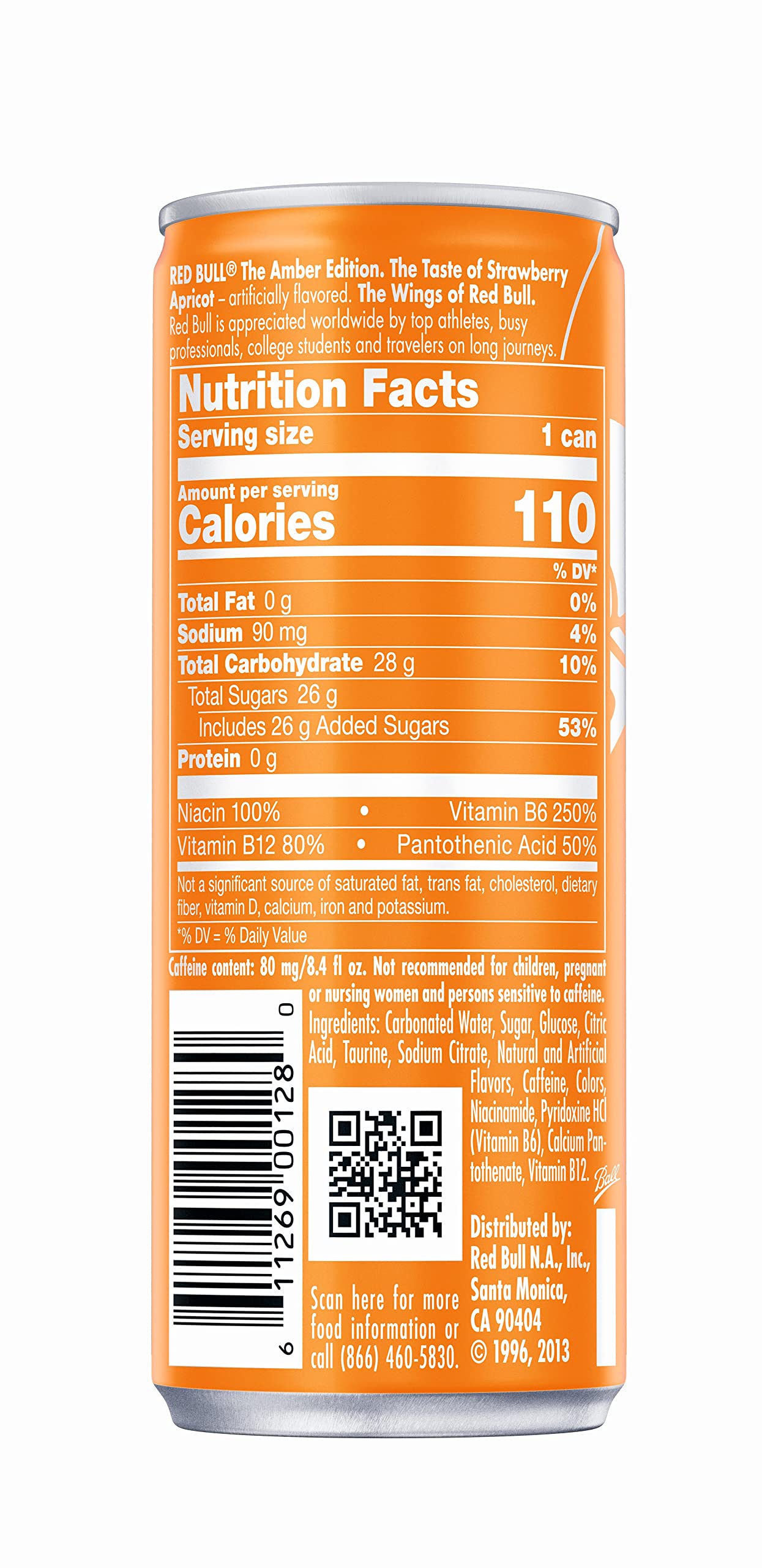 Red Bull Energy Drink Amber Edition, Strawberry Apricot, 80mg Caffeine, 8.4 Fl Oz, 24 Pack (6x4)