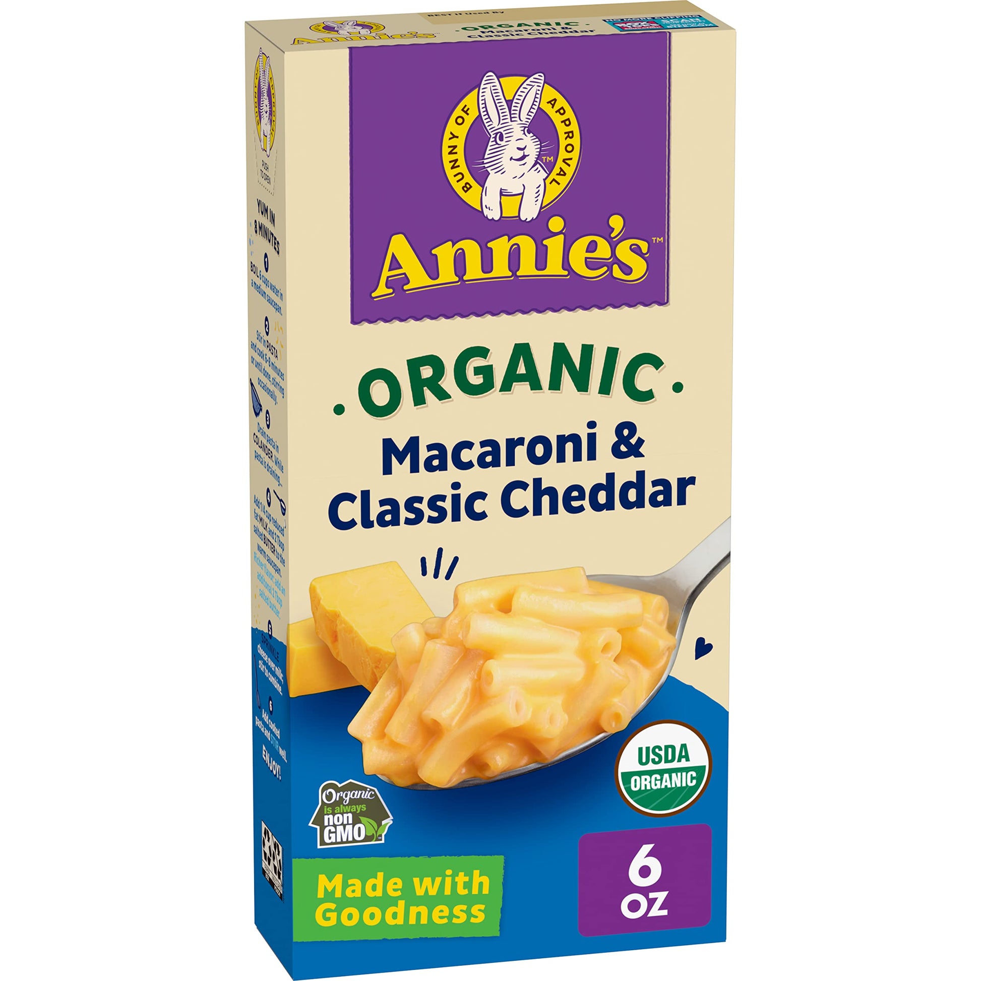 Annies Organic Macaroni and Classic Cheddar, Real Cheese, 6 oz Pack
