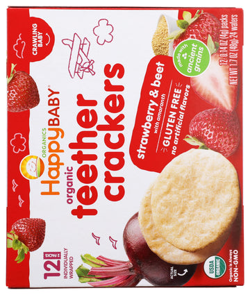 Happy Baby Organic Strawberry & Beet Teether Crackers 12 Count, 1.7 Oz