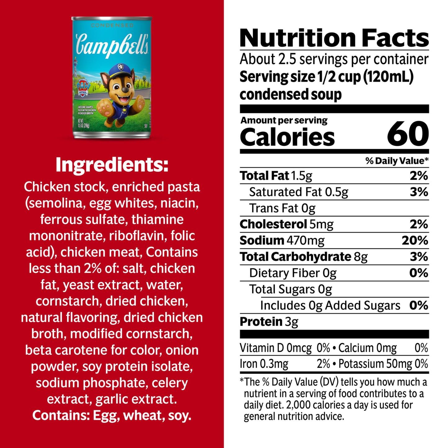 Campbells Kids Soup, Paw Patrol Pasta with Chicken in Chicken Broth, 10.5 oz Can