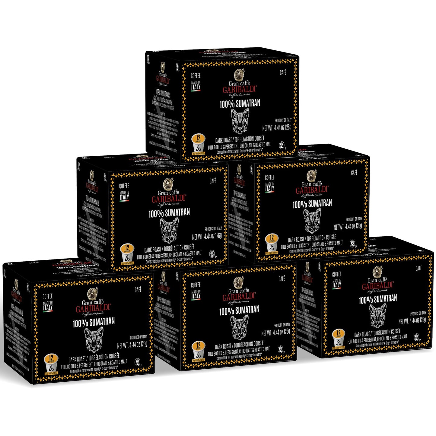 Caffè Garibaldi Sumatran Coffee Pods, Single-Serve Capsules For Keurig K-Cup Malt-Inspired With 100% Arabica Blend, Recyclable Pod And Single Serve Cups, 72 Count K-Pods - Dark Roast