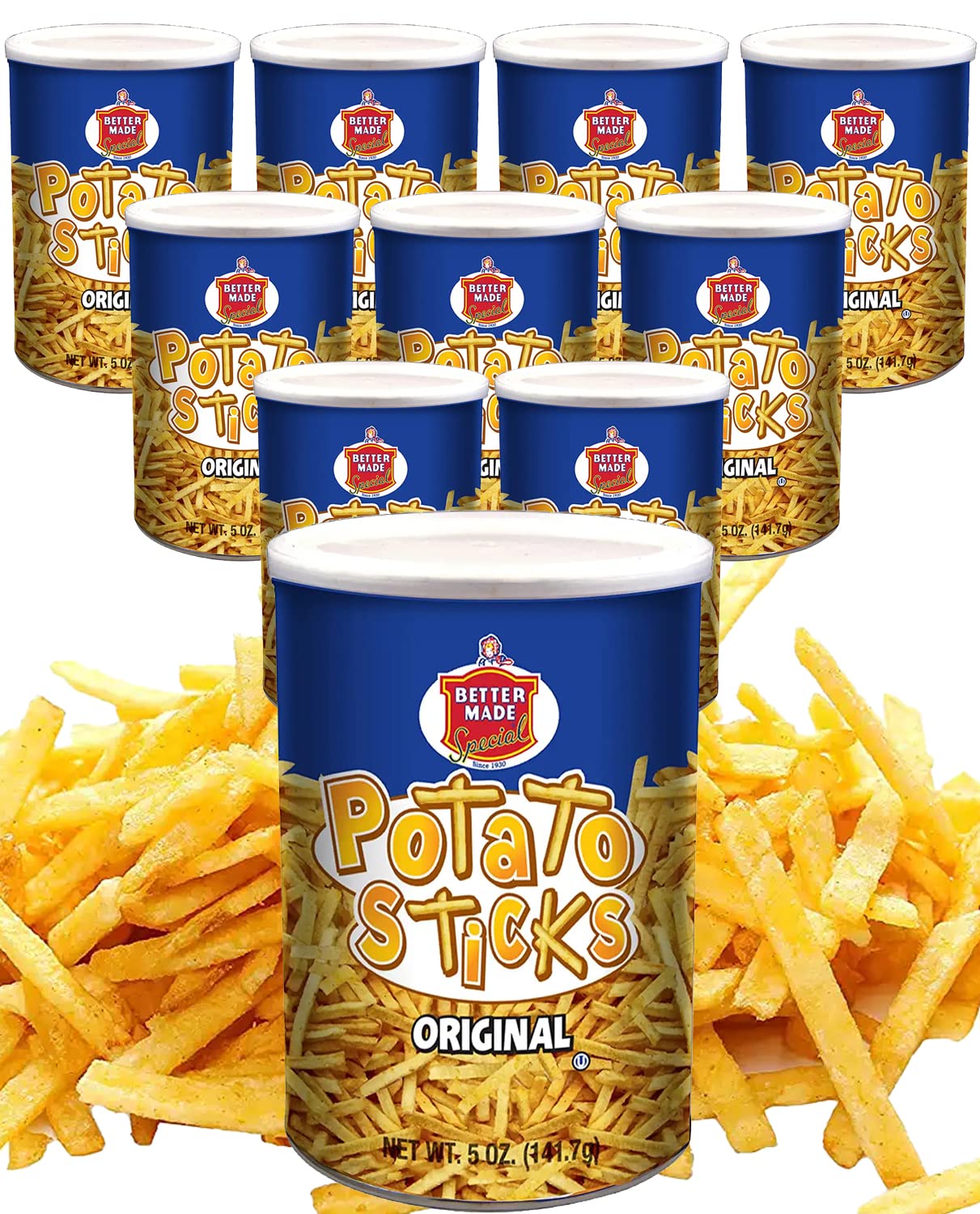 Better Made Potato Sticks - Shoestring Snack - Gluten Free - 5oz Canister - (Original, 12 Can Tray)