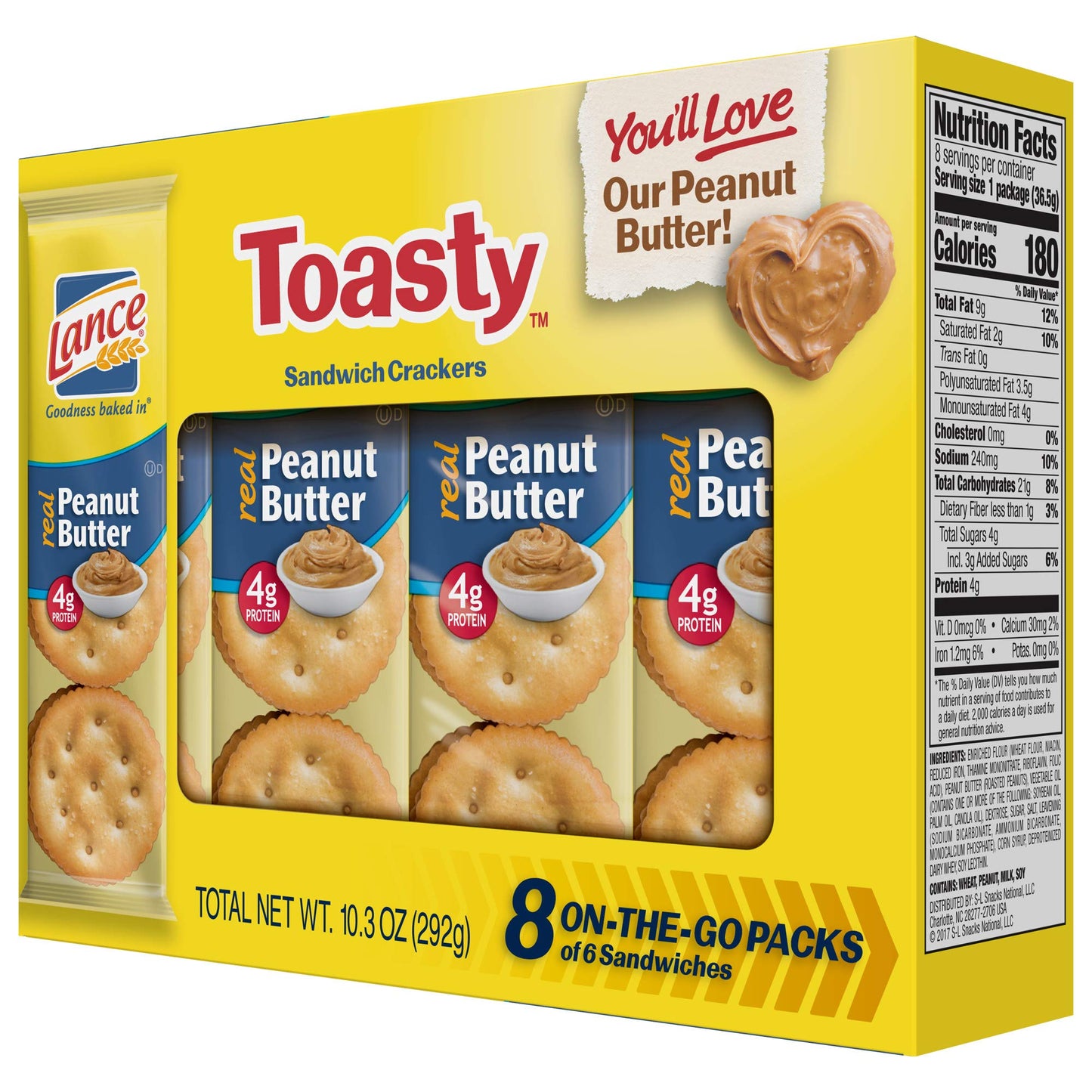 Lance Toasty Peanut Butter Sandwich Crackers 8 On The Go Packs (Pack Of 3)