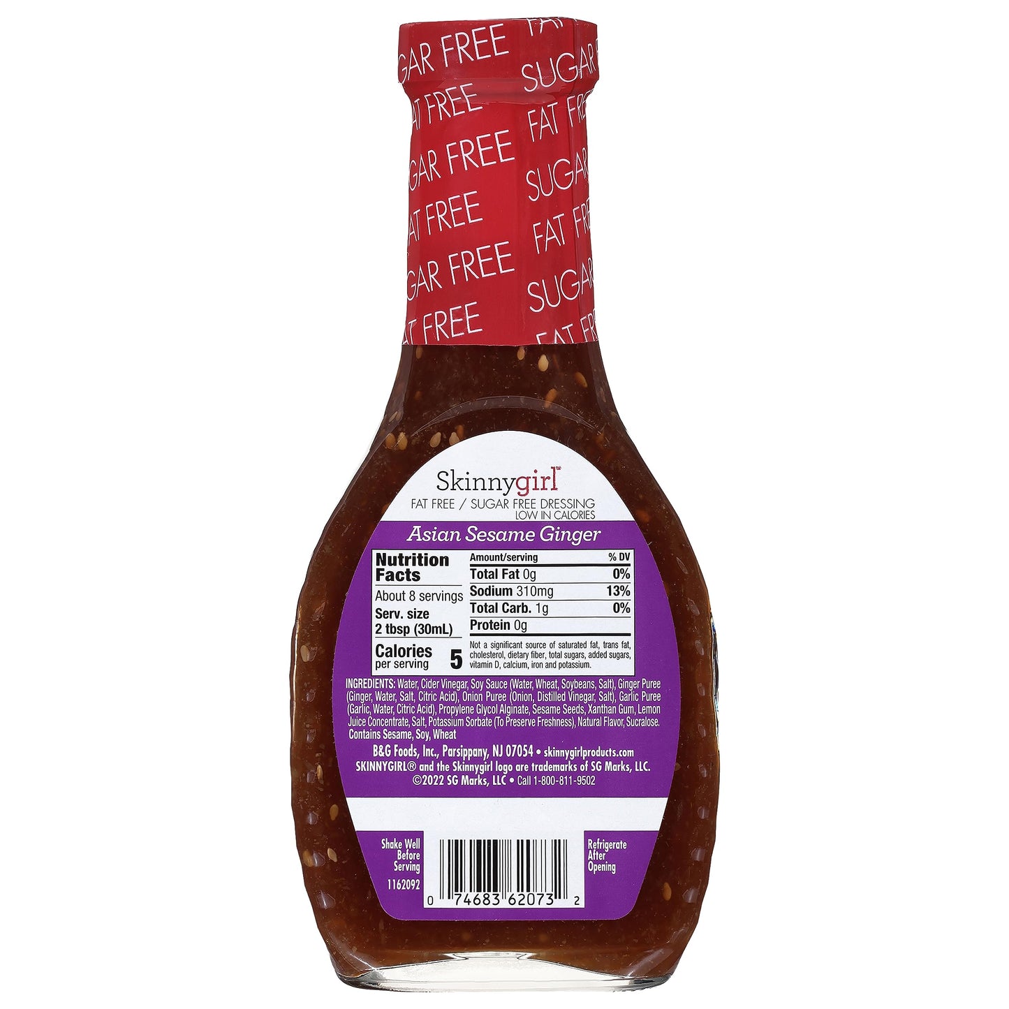 Skinnygirl Fat-Free, Sugar-Free Asian Sesame Ginger Salad Dressing, 8 fl oz (Pack of 2)