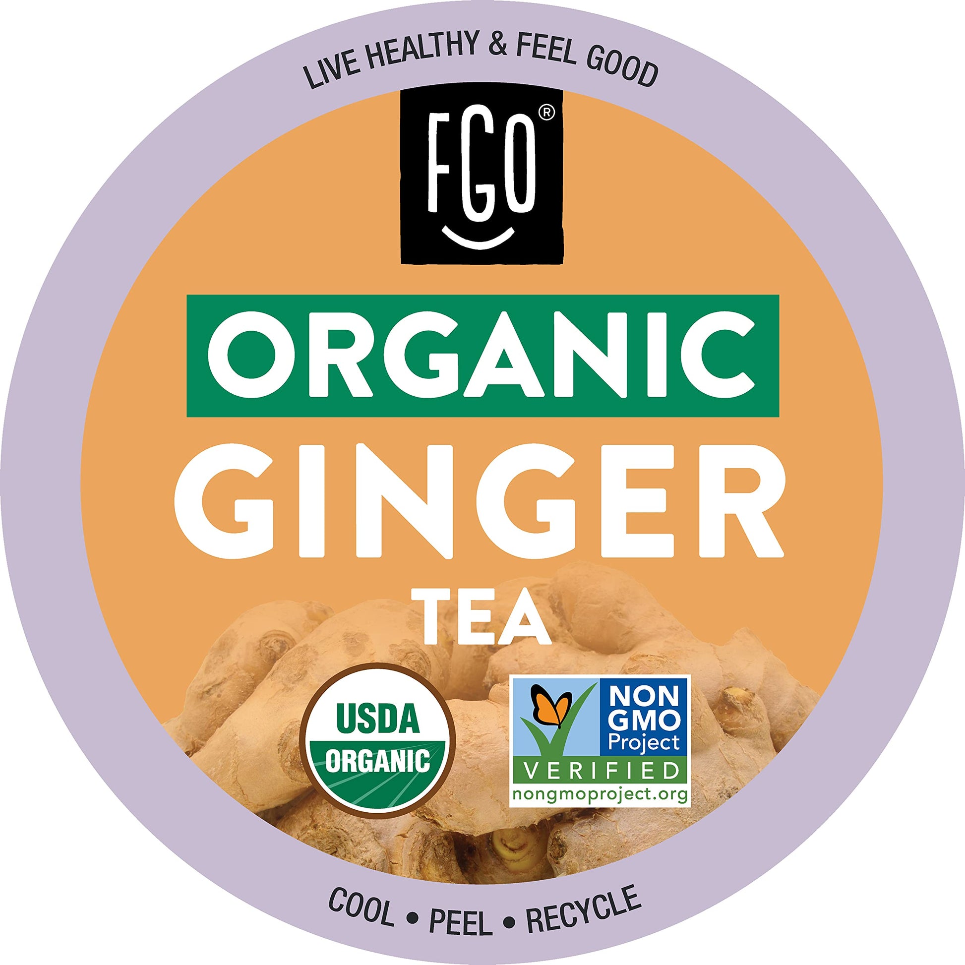 FGO Organic Ginger Tea K-Cup Pods - Caffeine-Free, Keurig Compatible, 24 Count, Pack of 1