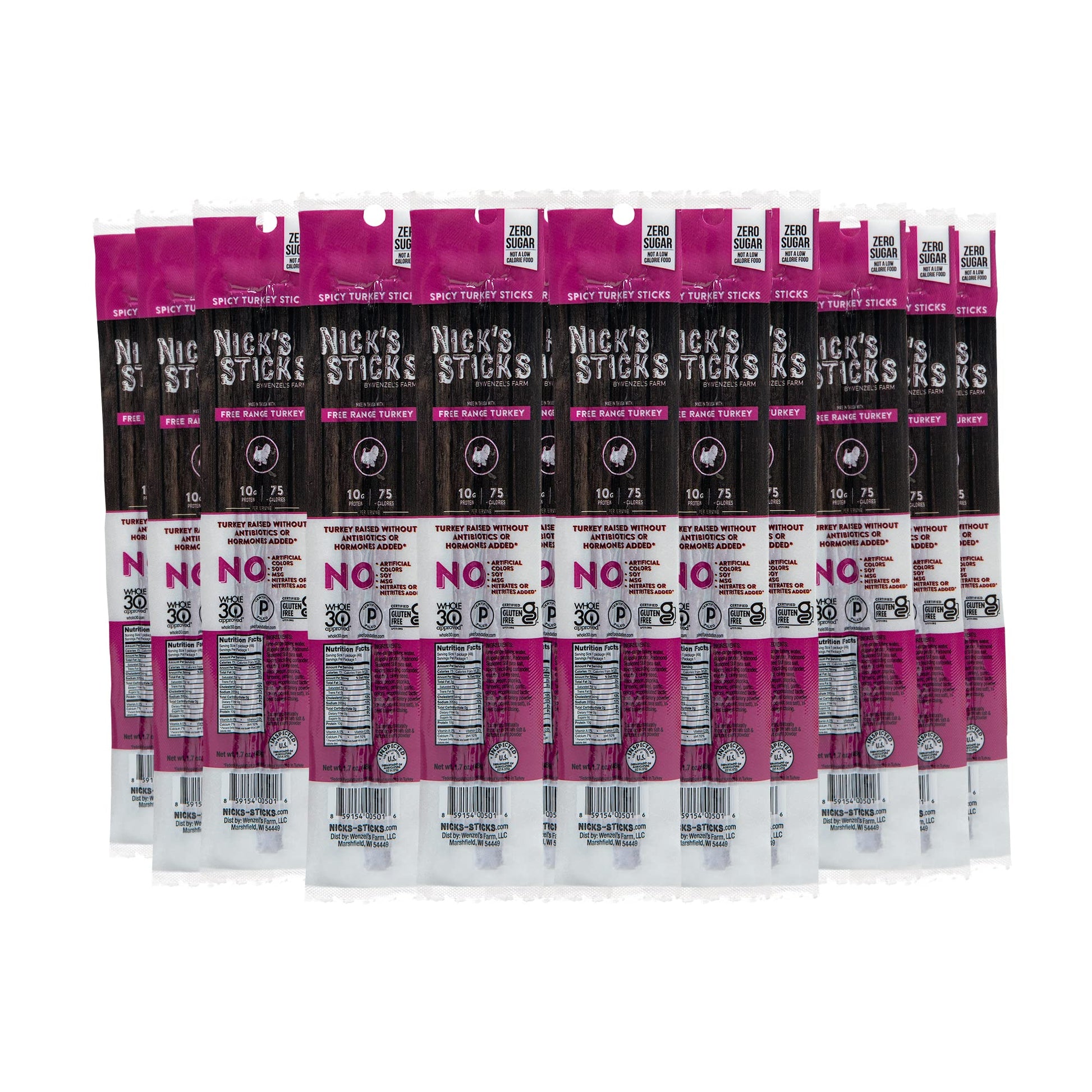 Nick'S Sticks Spicy Free Range Turkey Snack Sticks - Gluten Free - Paleo, Keto, Whole30 Approved - No Sugar, Soy, Antibiotics Or