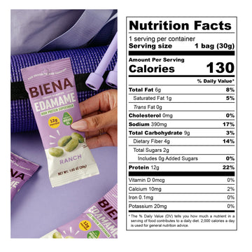 Biena Crispy Roasted Edamame Beans Snack - High Protein Low Carb Snack for mature-themeds & Kids  12g Protein per Serving - Made w/Avocado Oil - Vegan  Gluten-Free - 10-Pack  1.05oz Bags  Ranch