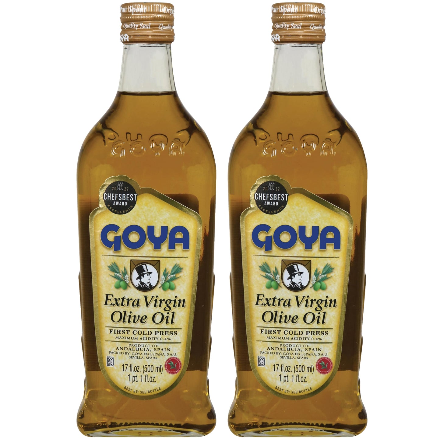 Extra Virgin Olive Oil By Goya, Cold Pressed, Evoo Extra Virgin Olive Oil For Cooking, Polyphenol Rich Olive Oil, 17 Fl Oz. Bottle (Pack Of 2)