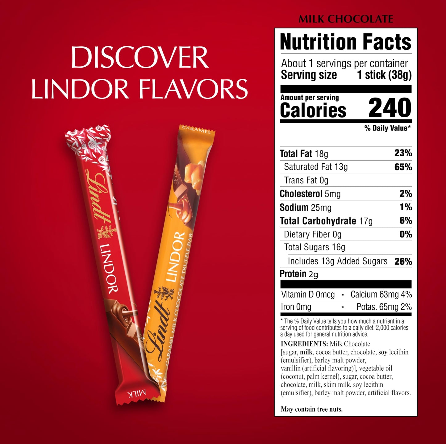 Lindt LINDOR Milk Chocolate Truffle Bar, Smooth Center, 1.3 oz (24 Pack)