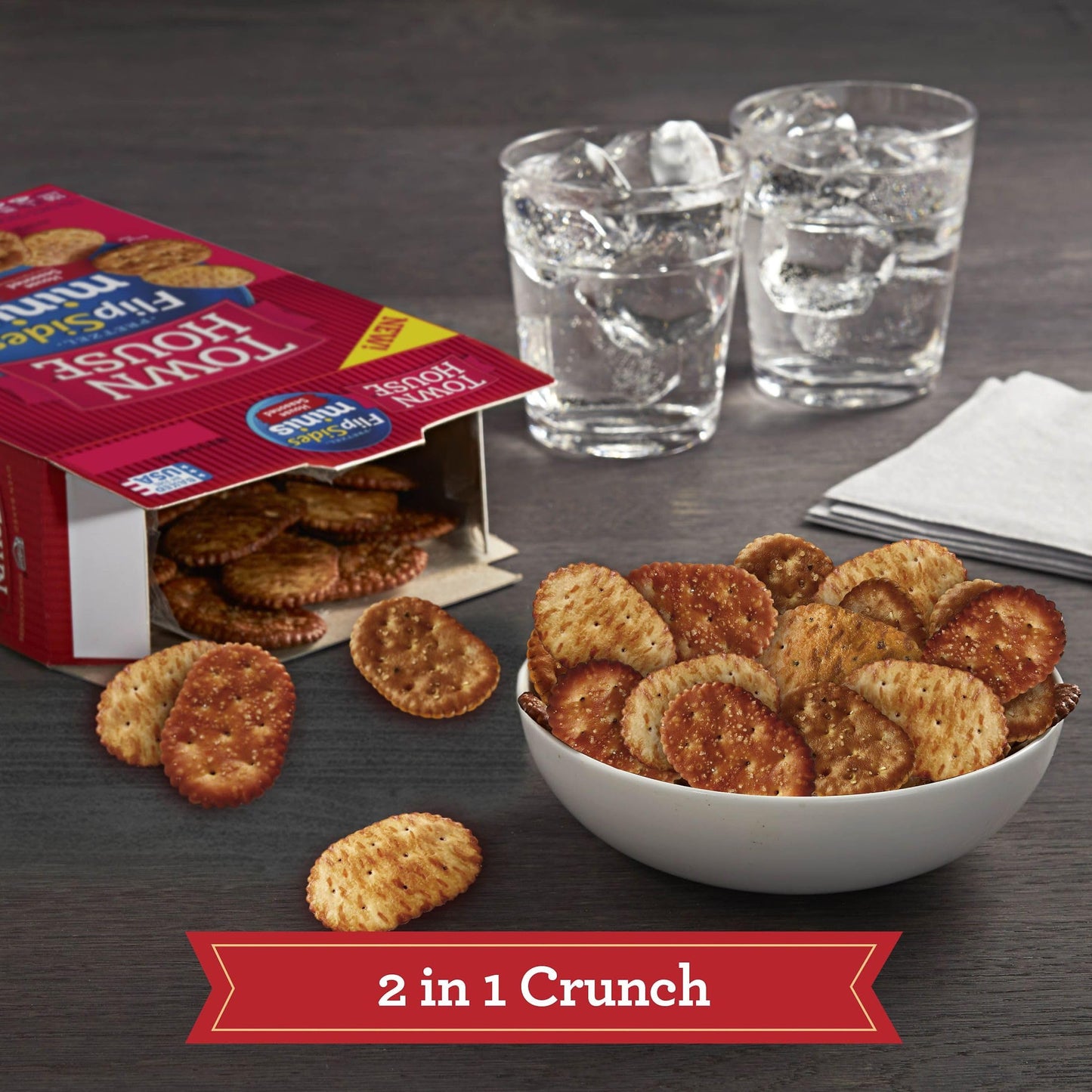 Town House FlipSides Minis Oven Baked Crackers, Lunch Snacks, House Seasoned (12 Boxes)