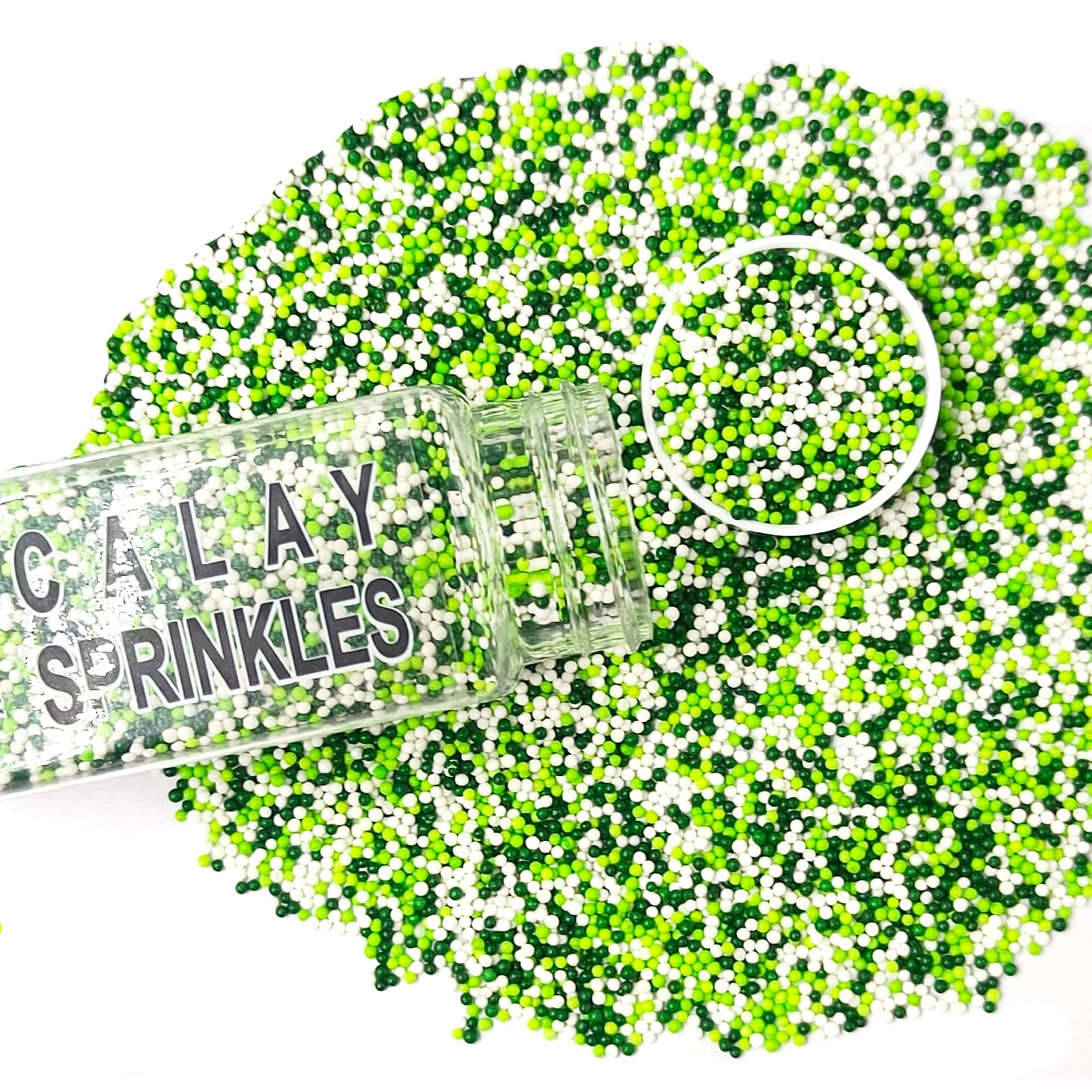 Homipooty Nonpareils Sprinkles Edible Green White Pearl Sugar 110g 2mm Mini Pearls for Cakes Cupcakes Ice Cream Decorations