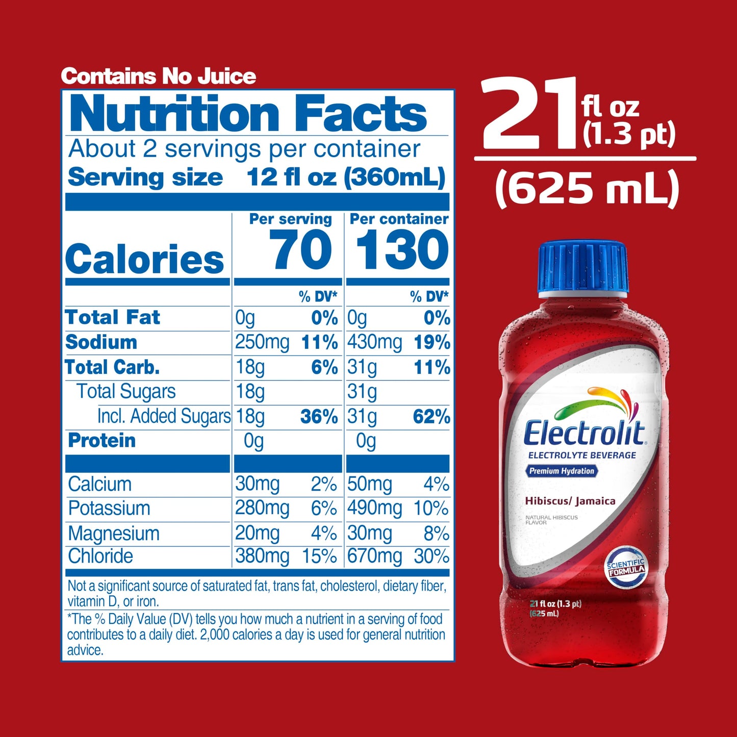 Electrolit Electrolyte Hydration & Recovery Drink, 21Oz, Hibiscus/Jamaica, 12 Pack