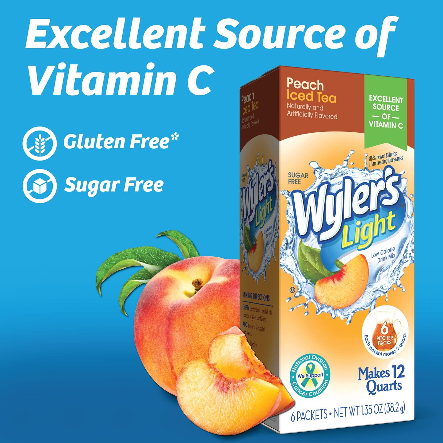 Wyler'S Light Pitcher Packs, Water Drink Mix, Peach Iced Tea, 6 Boxes (36 Pitcher Packets)