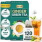LeafLea Ginger Green Tea - Premium Green Tea Blend, 120 Tea Bags, Sugar-Free, Low Caffeine, Supports Digestive Wellness