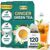 LeafLea Ginger Green Tea - Premium Green Tea Blend, 120 Tea Bags, Sugar-Free, Low Caffeine, Supports Digestive Wellness