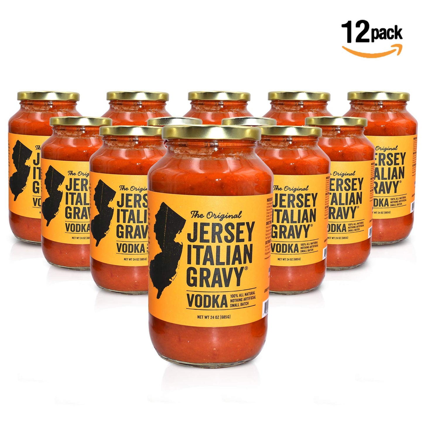Jersey Italian Gravy-24 Oz Jar-Gourmet, All Natural All Purpose Tomato Sauce For Pasta And More, No Artificial Ingredients- Vegan Friendly-Authentic Recipe For Pasta, (Spirit-Inspired Flavor, 12 Pack)