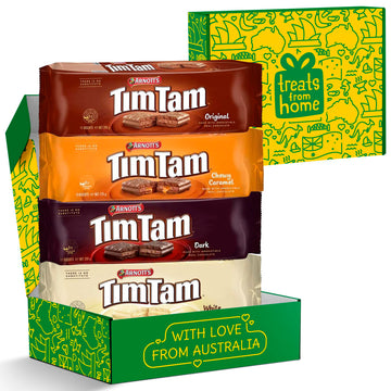 Tim Tam Cookies Gift, Snack Box, Australian Cookies Variety Pack with Chocolate Filling, 4 Pack Full of Original, Dark, Caramel