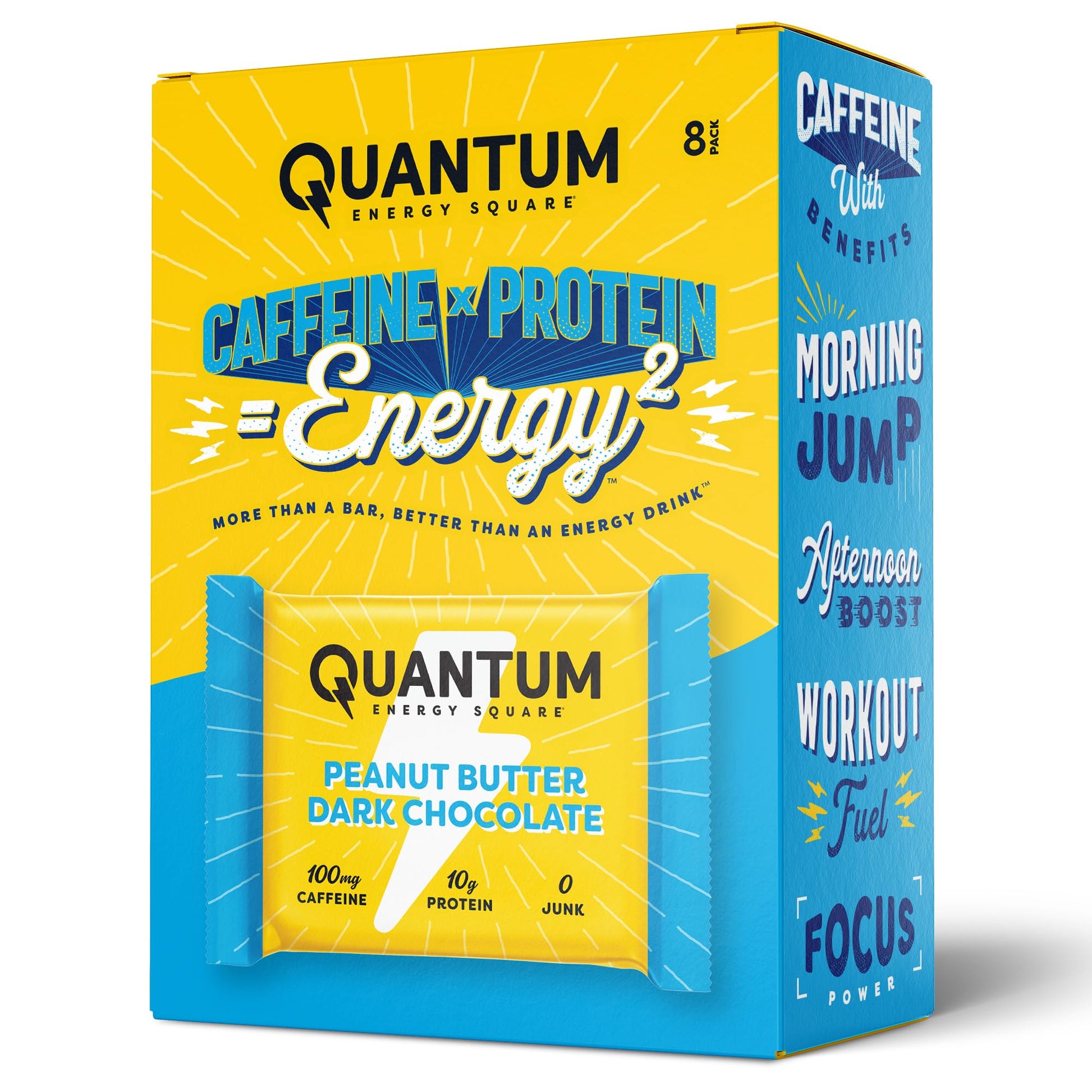 Quantum Energy Square: Energy Bar With Caffeine & 10G Protein. Delicious Healthy Snack On The Go. (Vegan, Gluten-Free, Soy-Free, Dairy-Free) (Peanut Butter Dark Chocolate)