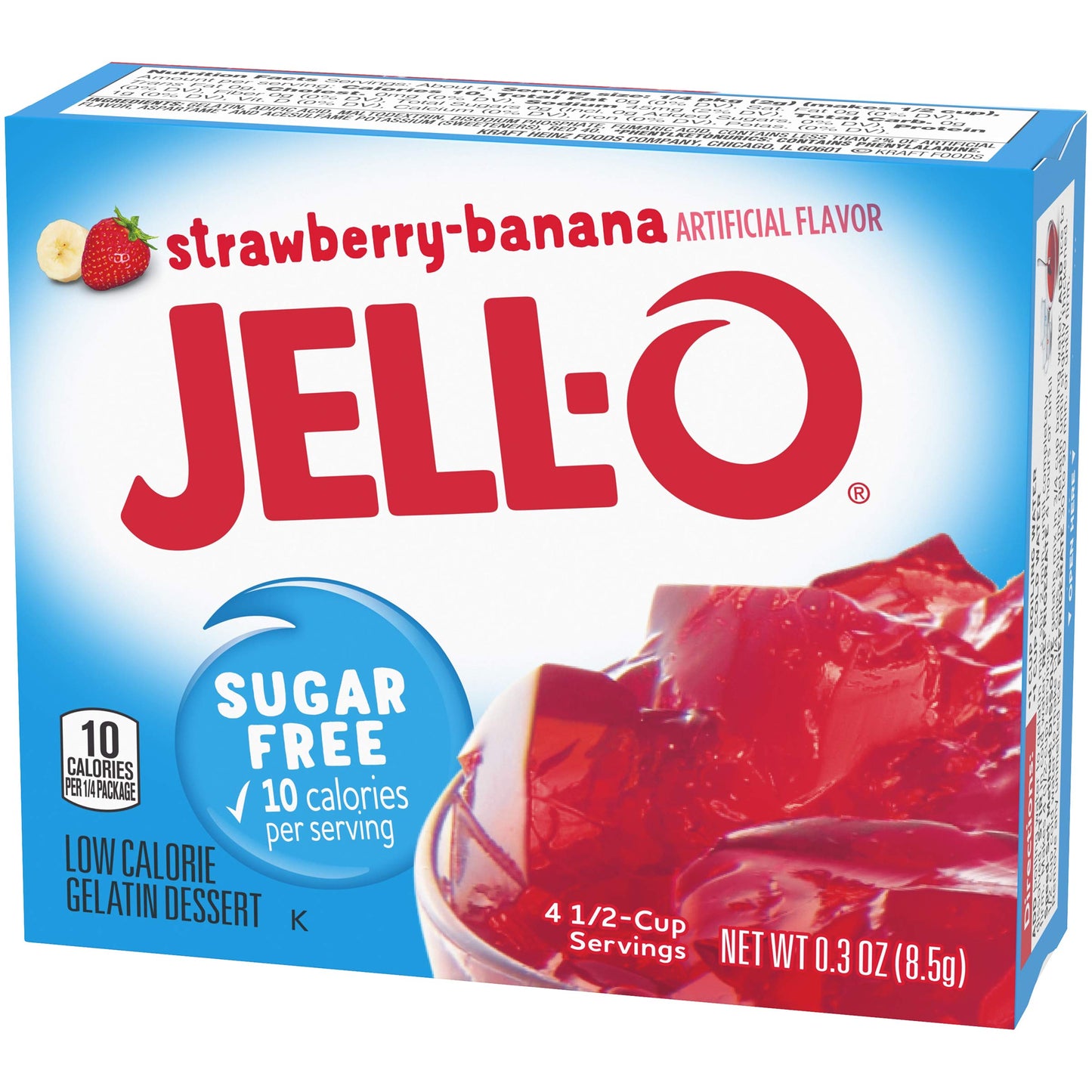 Jell-O Strawberry Banana Gelatin Dessert Mix, Sugar Free, 0.3 oz Boxes, 24 ct Pack