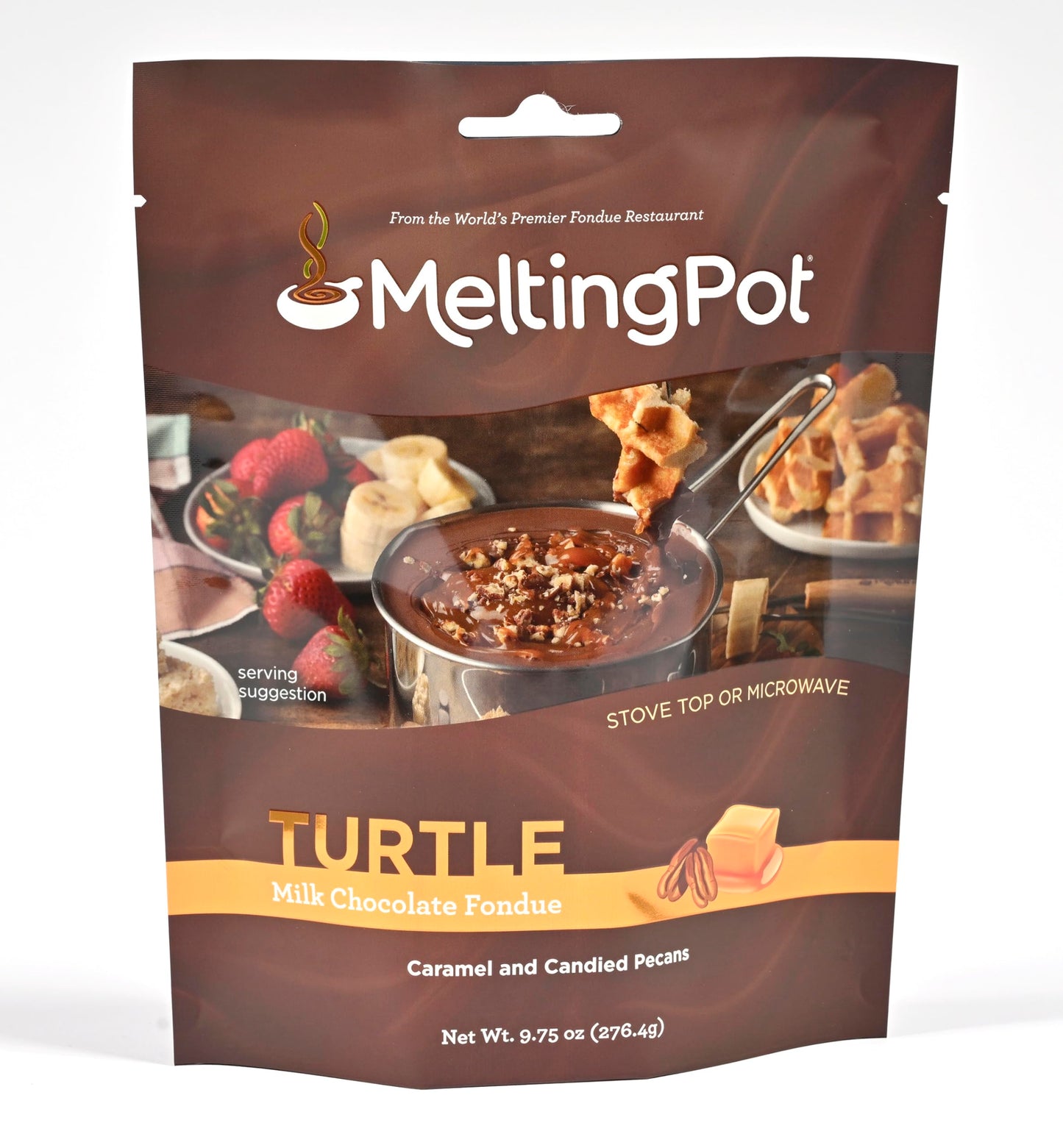 Melting Pot Chocolate Fondue; Mini Chocolate Wafers For Melting, Milk Chocolate Turtle Flavor, Pack of 3, 9.75oz Bags