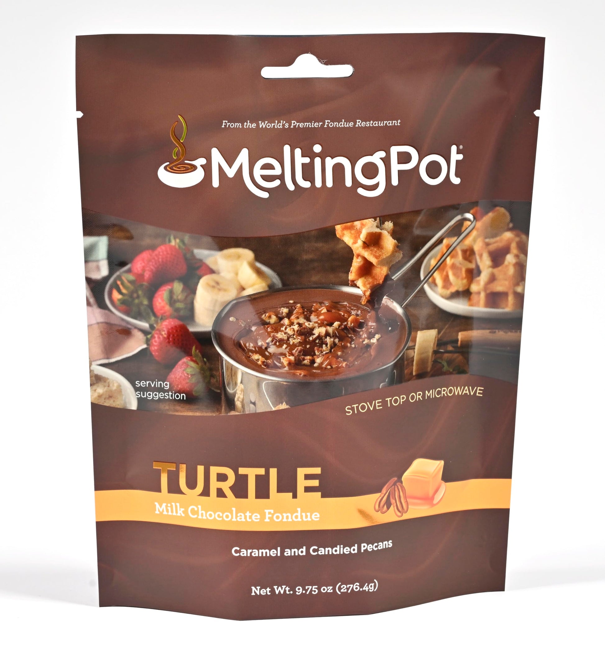Melting Pot Chocolate Fondue; Mini Chocolate Wafers For Melting, Milk Chocolate Turtle Flavor, Pack of 3, 9.75oz Bags