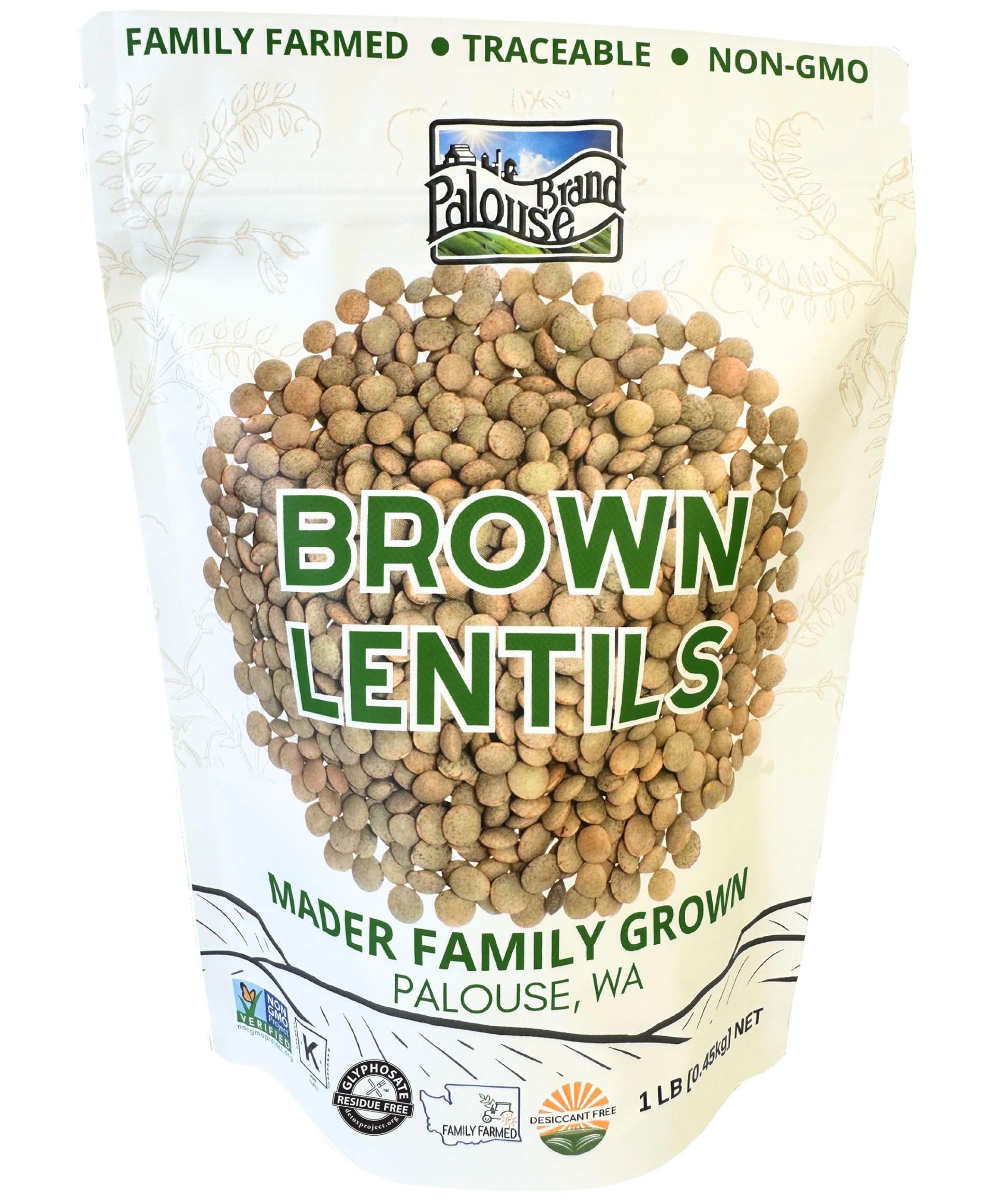 Non-GMO Project Verified Brown Lentils | Certified Glyphosate Residue Free | 1 lb Pouch | 100% Non-Irradiated | Kosher Parve | U